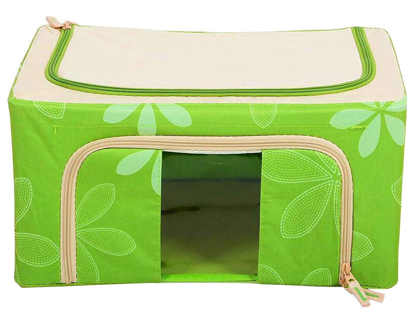 Kuber Industries Jumbo Saree/Lehenga/Blanket Cover/Woolens Storage Box Moisture Proof Cloth Organiser with Zippered Closure and Handle with Steel Frames (Green) -CTKTC039030