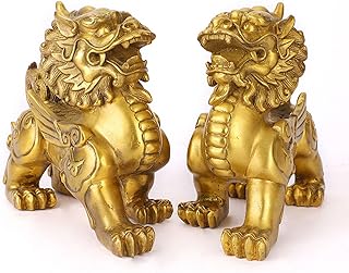 純真鍮製の勇敢な装飾品のペア、中国風水の富の Pi Yao/Pi Xiu 像、幸運 Pi Xiu リビングルーム オフィス ホームデコレーション 工芸品,18*8*16cm