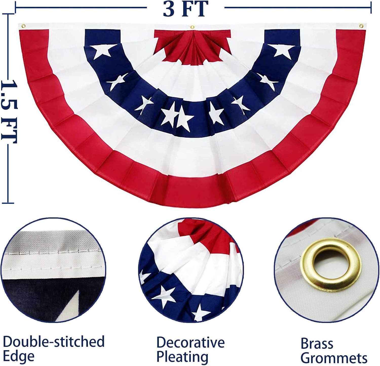 4 Pack 250th Anniversary American Flag Bunting, Pleated Fan Patriotic Memorial Day Decoration 1.5 X 3 Ft Red White Blue 250th Birthday 4th of July Decor US Semiquincentennial Independence Day Outdoor - Image 2