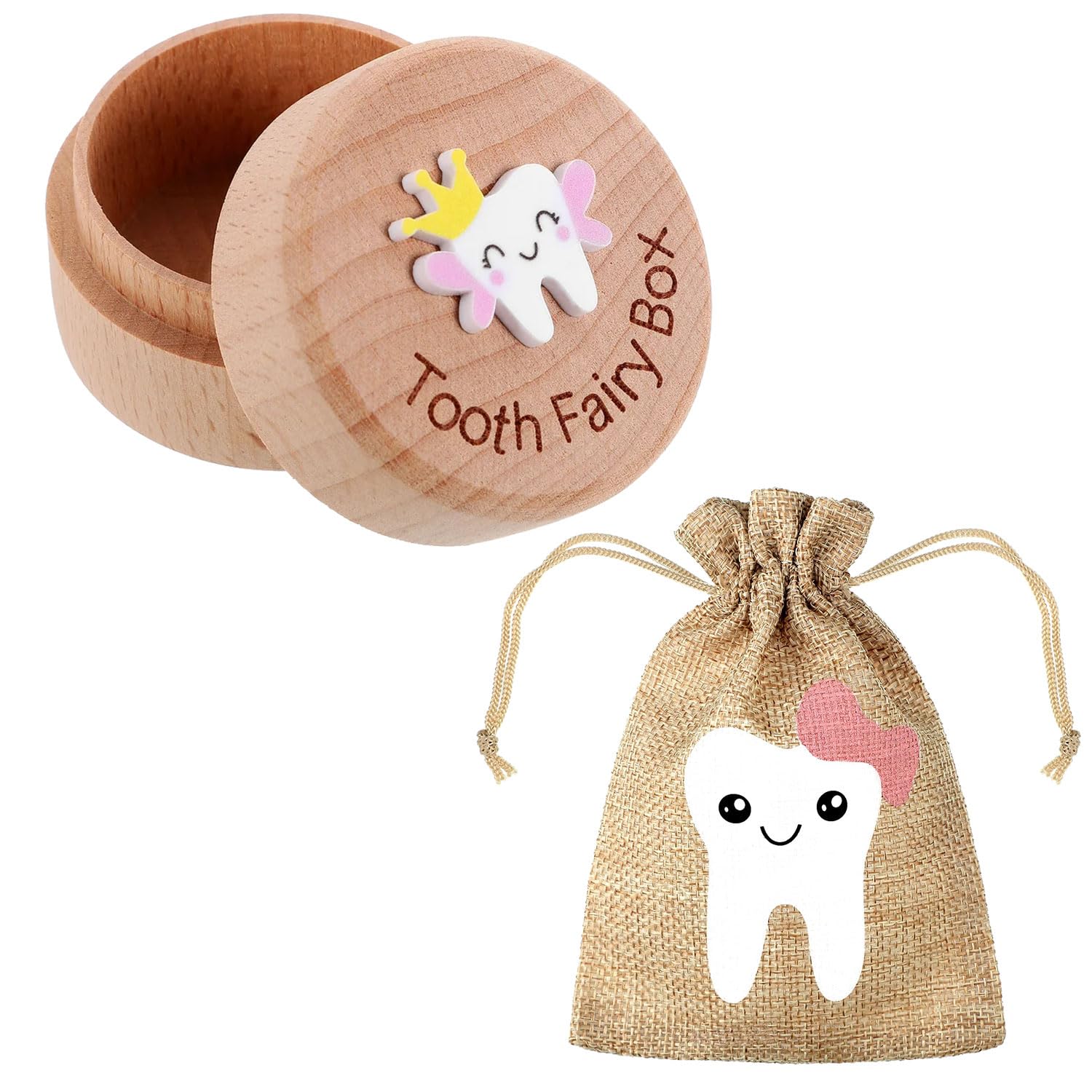 Mikiuly Tooth Fairy Box,1 pcs Tooth Box with 1 pcs Tooth Fairy Bag,Teeth Pouch Holder for Girl,A Beautiful Gift Tooth Keepsake Boxes for Storing Baby's Dropped Baby Teeth
