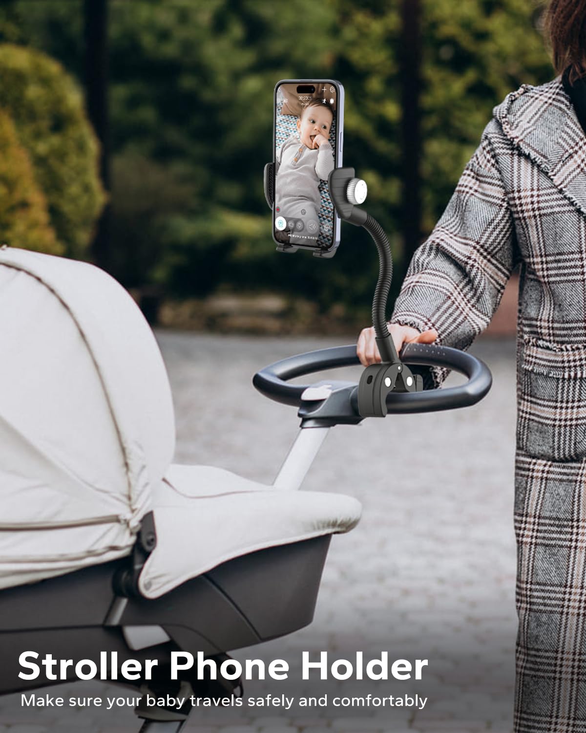 Support de téléphone pour poussette de fauteuil roulant, support de téléphone en col de cygne pour vélo, support de téléphone pour tapis de course, vélo d'appartement, compatible avec iPhone 16 Pro