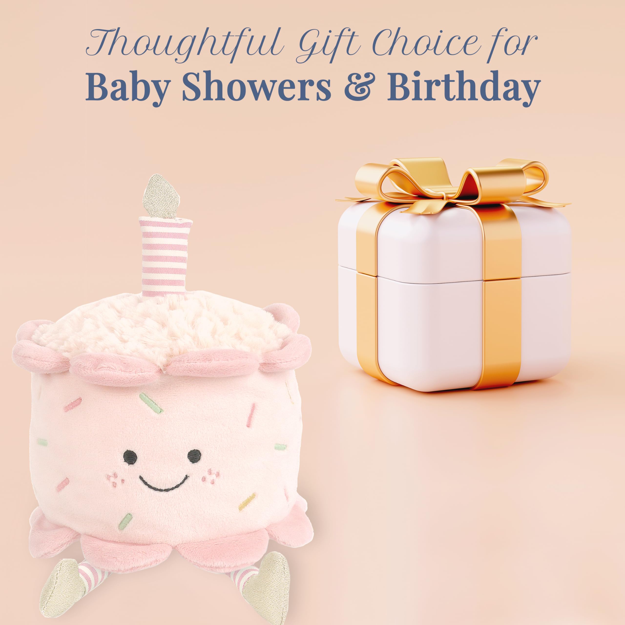 MON AMI  Soft Stuffed Plush Toy – 7”, Handcrafted Squishable Fruit Plushie, Use as Toy or Nursery Room Décor, Great Gift for Kids of All Ages: Birthday Cake (Pink)