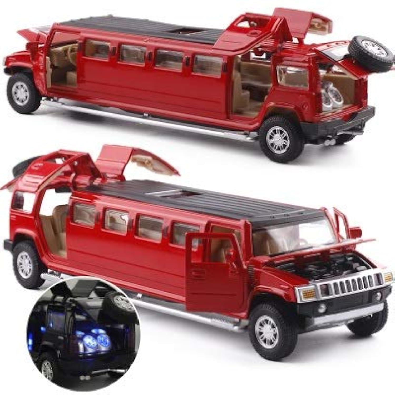 High Simulation 1:24 Die-cast Metal Alloy Limousine Models Flashing Pull Back Children's Music Toy Car Makfacp (Color : Red)