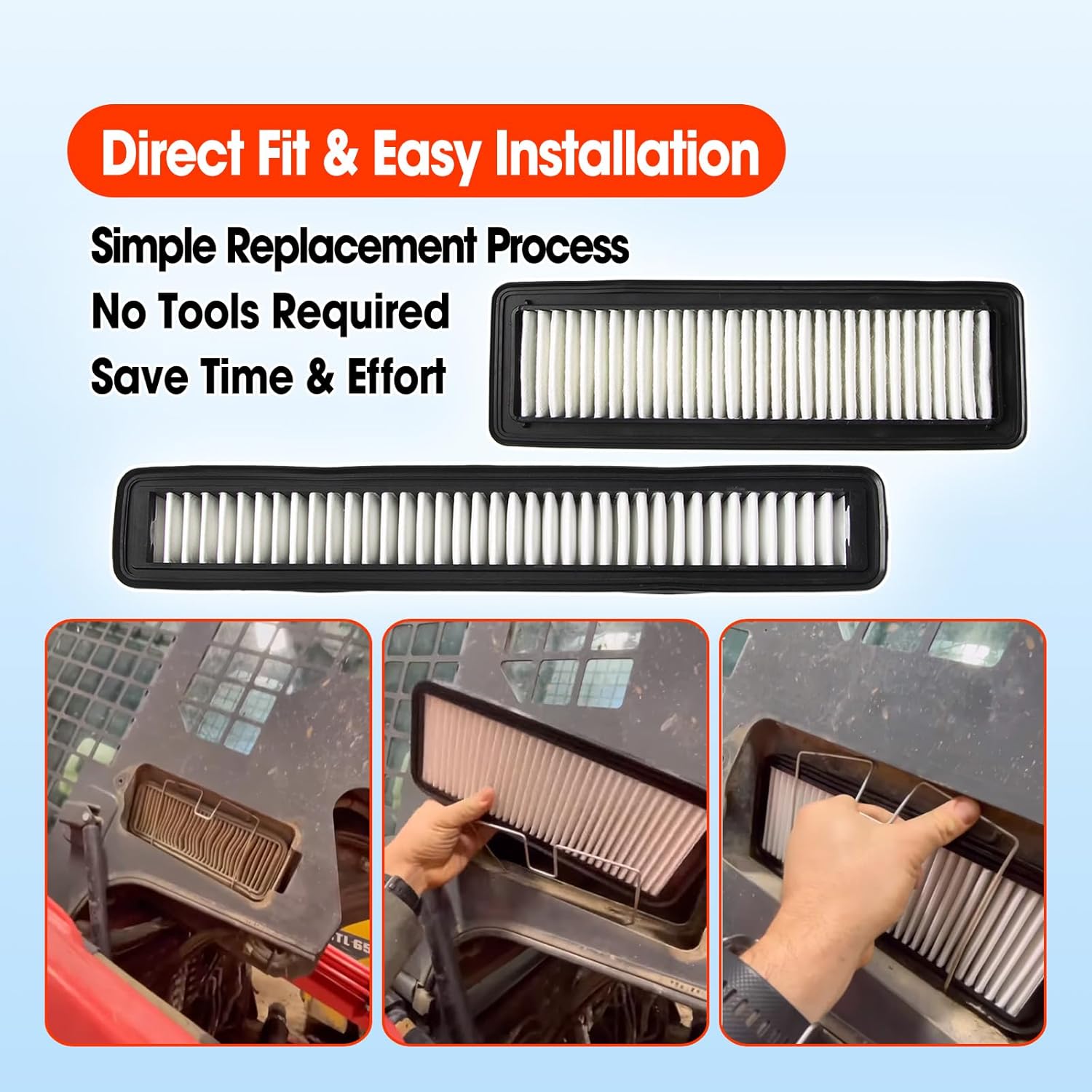 Cabin Air Filter Fit for Kubota Skid Steer SSV75C SSV75PC SSV65C SSV65PC Outer Filter Replace V1311-39850 and Inner Filter Replace V1311-39810