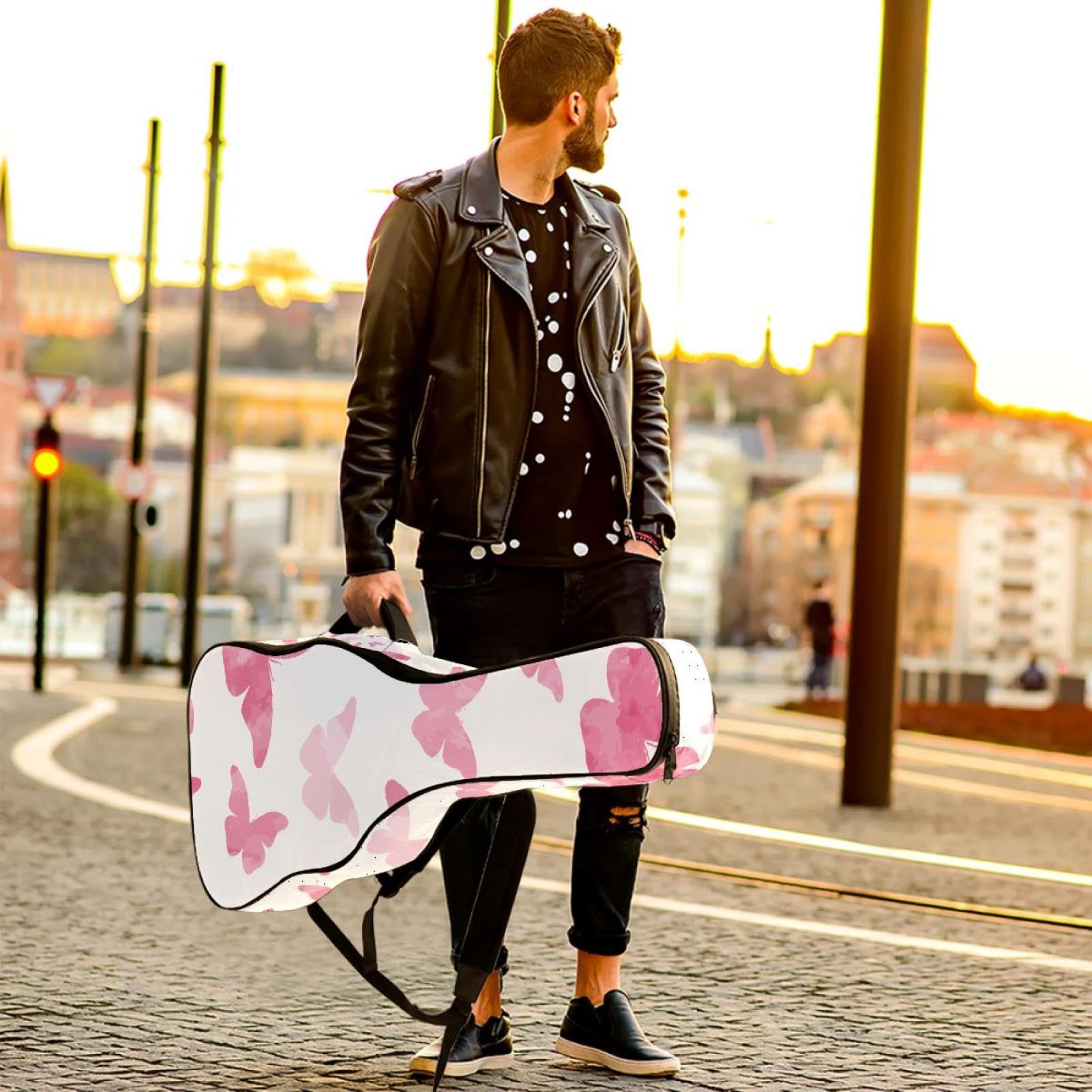 Torba na gitarę akustyczną wodoodporny plecak na gitarę grubo miękki wyściełany motyl klasyczna obudowa na gitarę, wielobarwny, 42.9x16.9x4.7 in, Organizer do torby