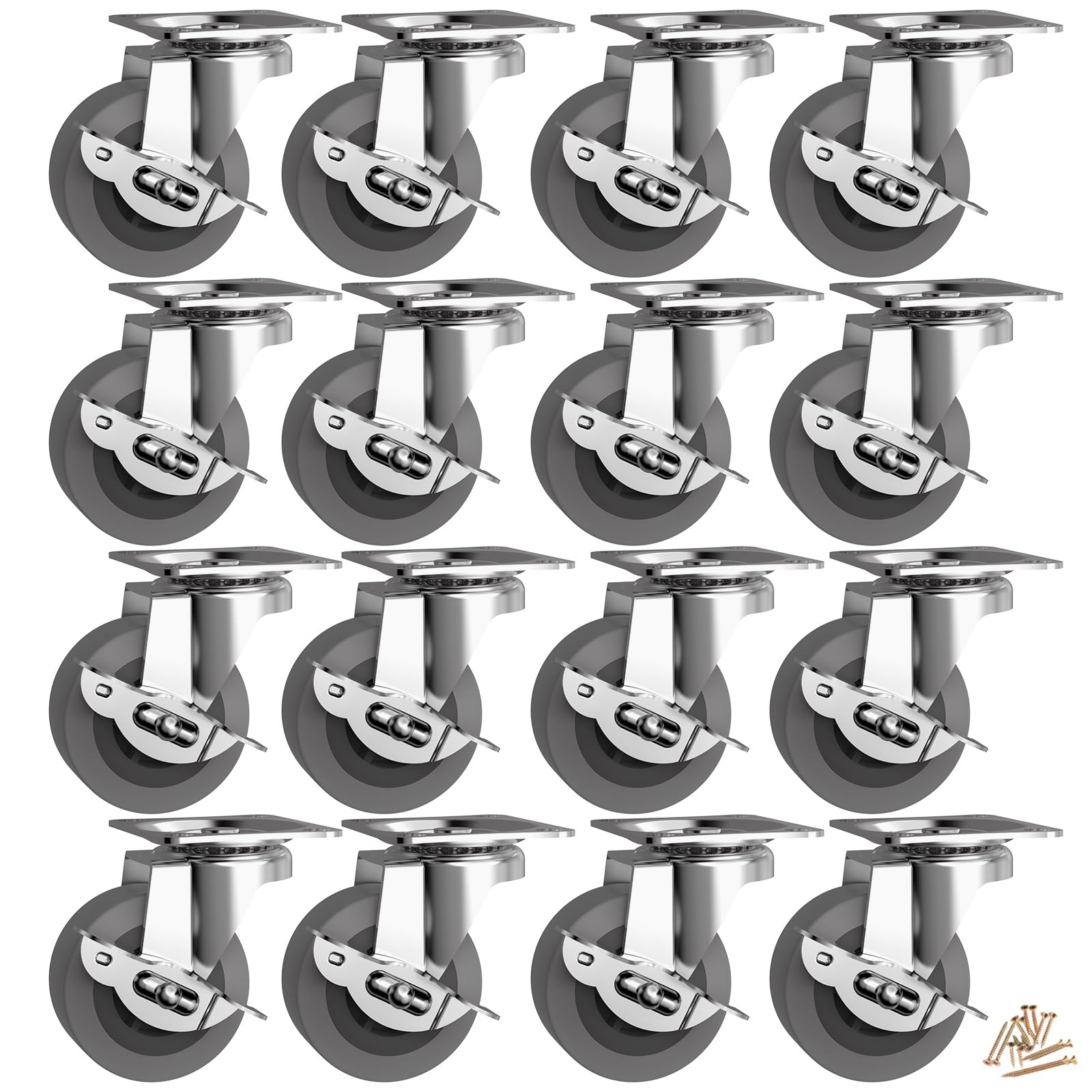 Heavy Duty Caster Wheels with Brake - 4 Pack -16 Heavy Duty Caster Wheels with Brake - 4 Pack -16