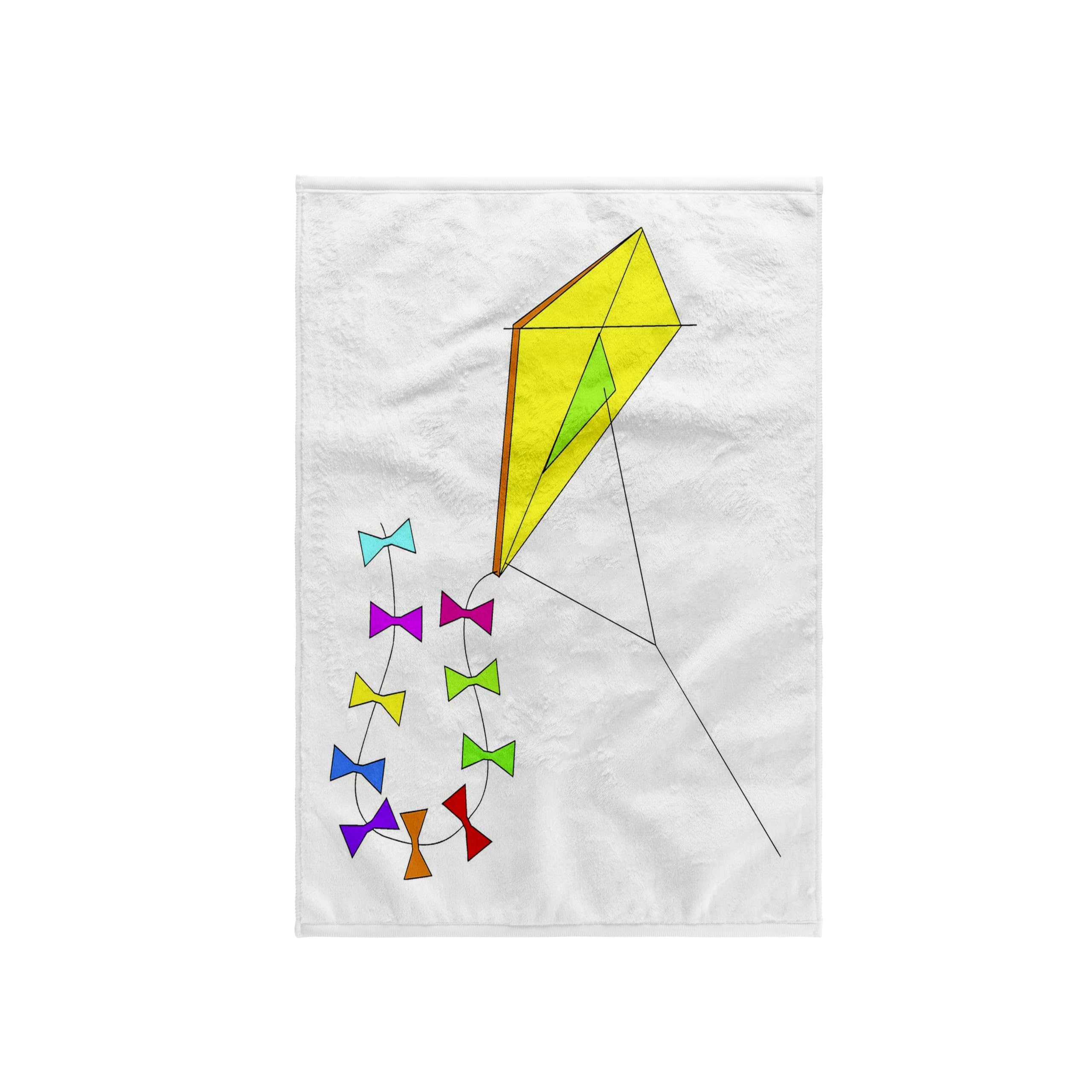3dRose 15x22 Hand Towel - Yellow Kite with Pink Green Red Bows Childrens Art II