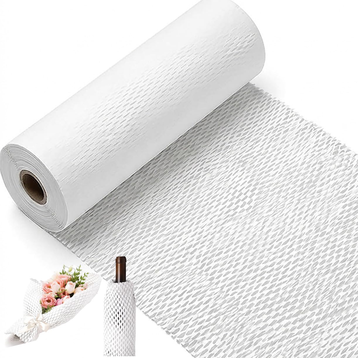 Wabenpapier 50cm x 25m Rolle - Verpackungspapier 80g/m² - als Füllmaterial und Geschenkverpackung - Schutzpapier für Versand Polsterung Blumenverpackung - Papierpolster Weiß