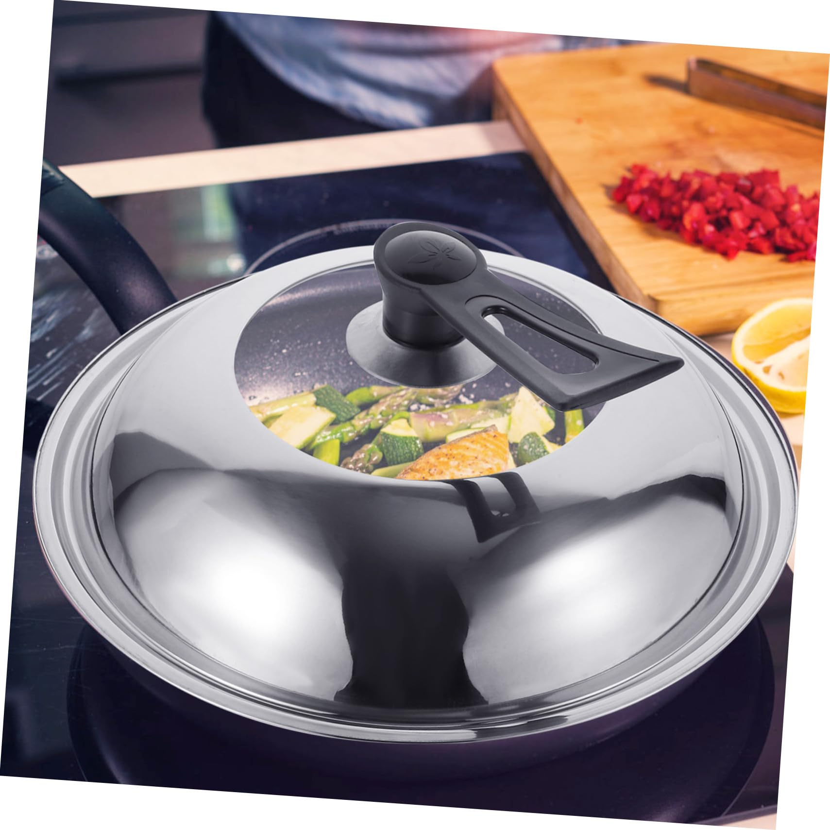 IMIKEYA Wok En Acier Inoxydable Double Poignée Avec Couvercle – Poêle Polyvalente 27,5 Cm, Cuisson Saine