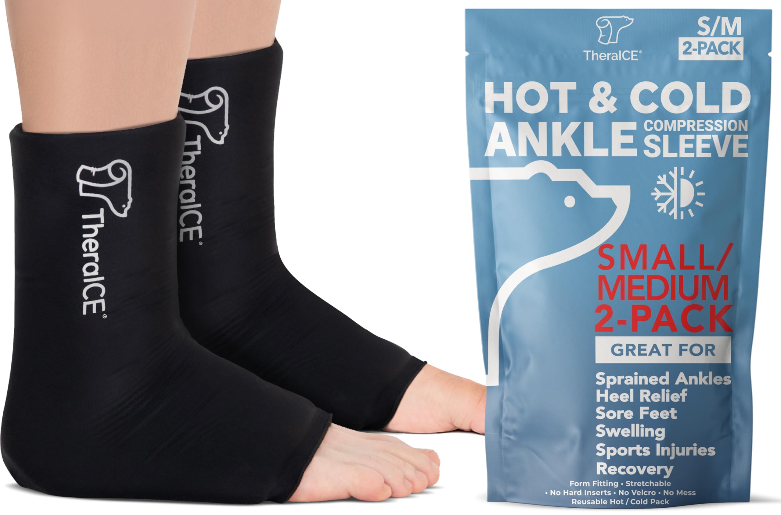 TheraICEAnkle Ice Pack Wrap for Swelling & Sprained Ankle Brace for Women & Men, Cold Therapy Support Compression Socks, Plantar Fasciitis & Achilles Tendonitis Relief, Sore Feet & Heel