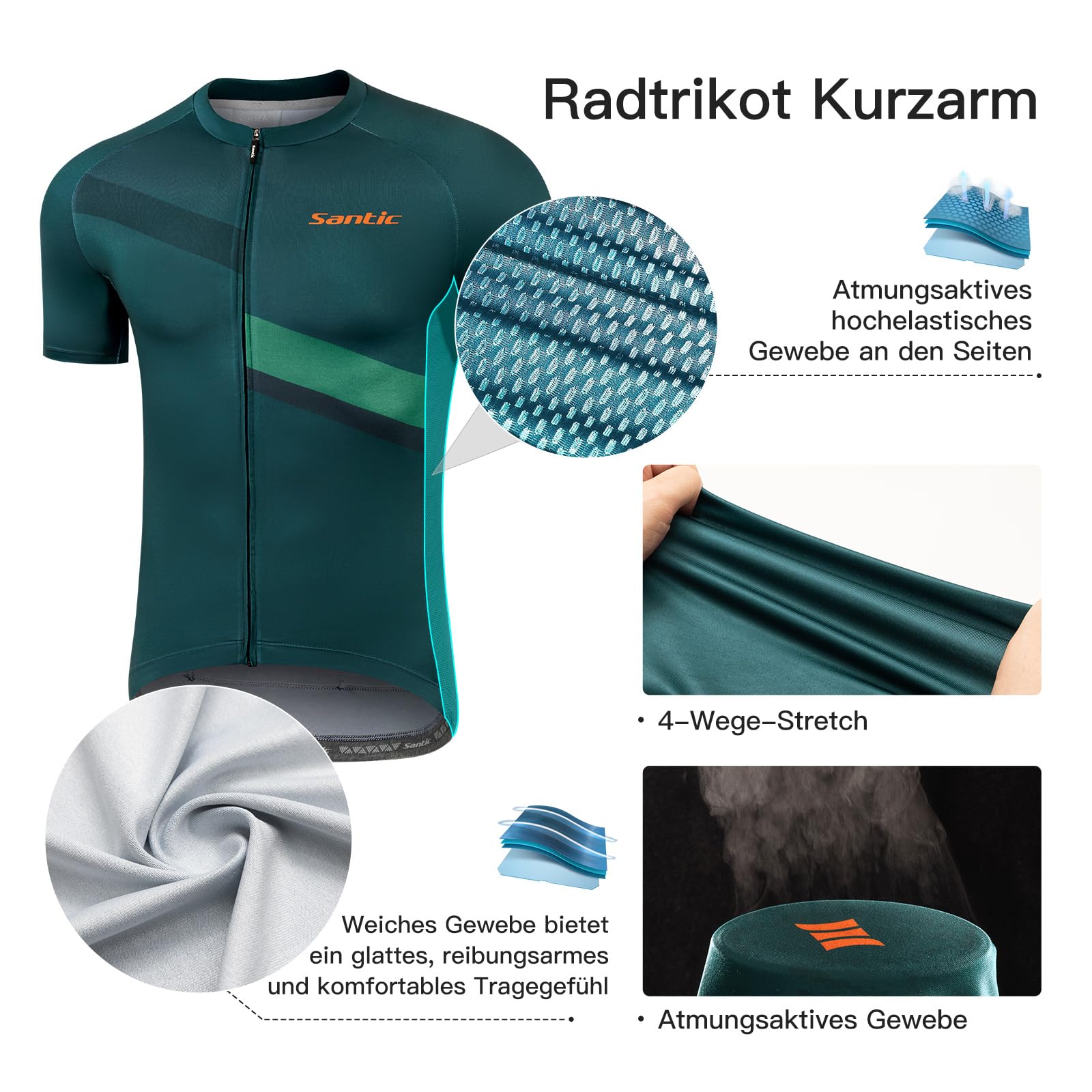 Santic Maillot de ciclismo para hombre, de manga corta, transpirable, con bolsillos traseros, para ciclismo de carretera, MTB, verano