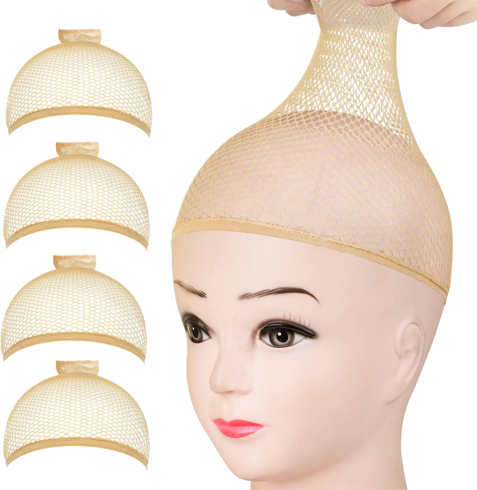 FANDAMEI Wig Caps Net, 4PCS Wig Caps Mesh Net Open End, Light Brown Wig Cap for women, Nylon Mesh Wig Caps Net, Strength Wig Cap Light Brown