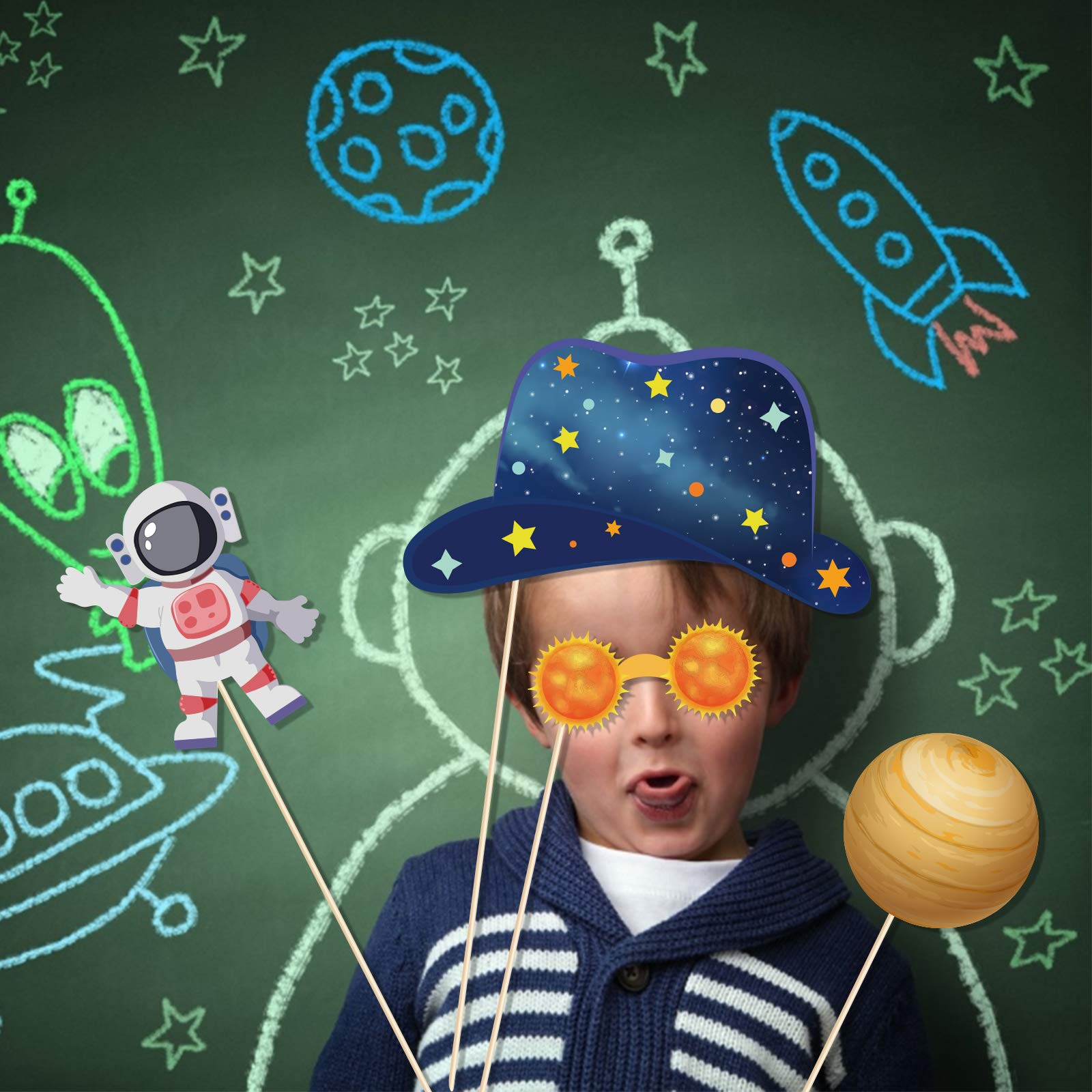 25 Stück Planetendekorationsrequisiten, lustige Foto-Requisiten, Weltraumthema, geeignet für Abschlussfeier, Geburtstag und alle Anlässe