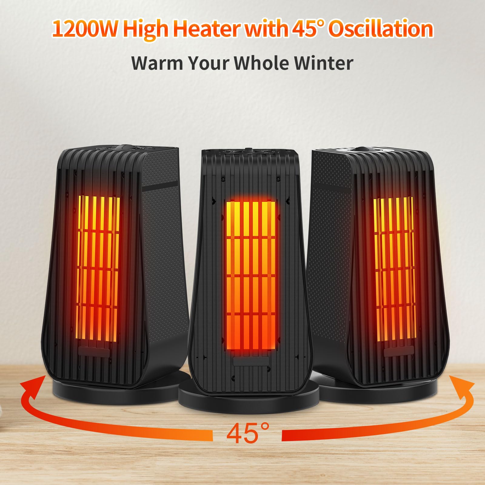 Qoosea Radiateur Soufflant Portatif 1200W 3s Chauffage Rapide PTC Mini Radiateurs 3 Modes de Chauffage Ventilateur Réglable Protection contre la Surchauffe Chauffage Électriques (Noir)