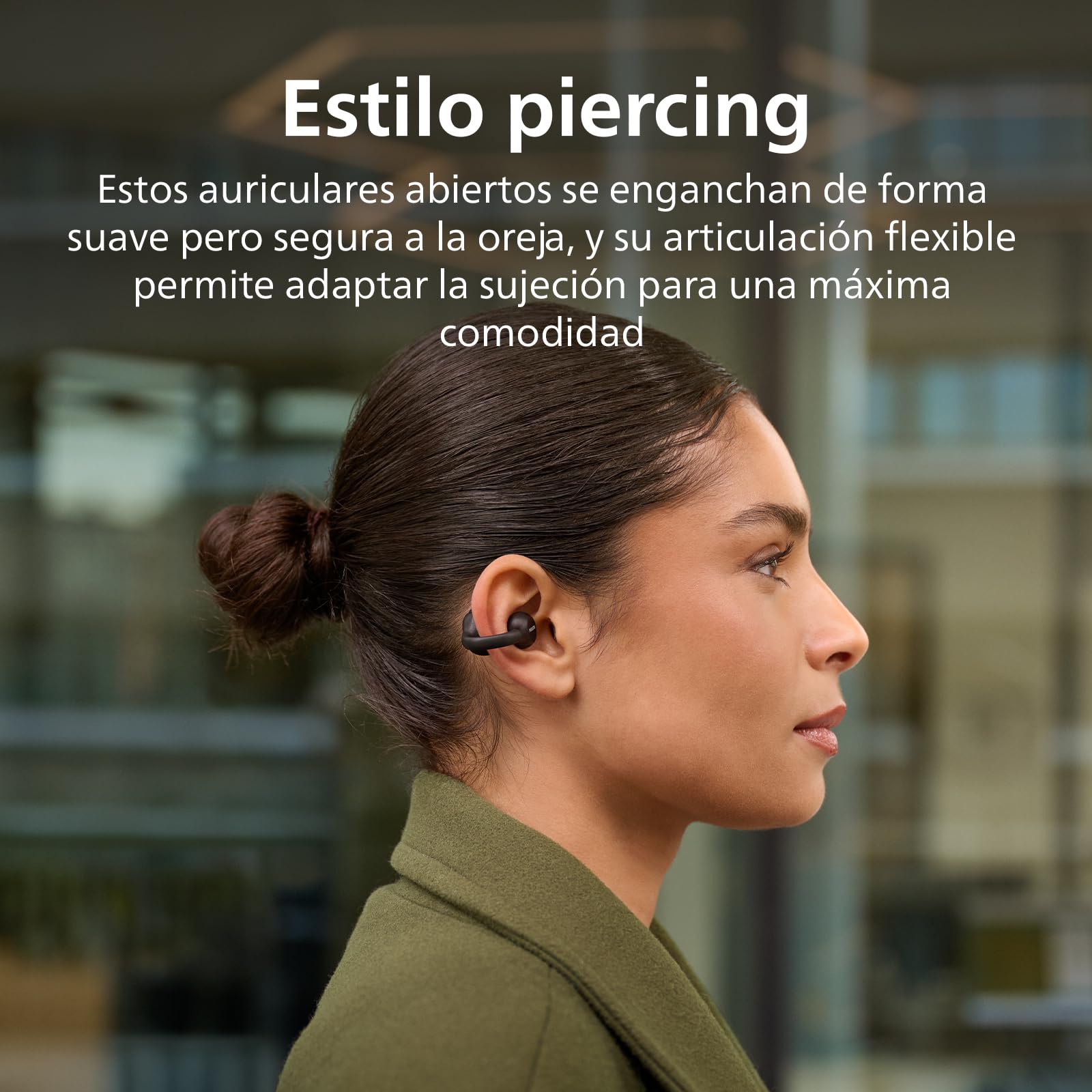 Philips TAQ2000BK Auriculares open ear tipo piercing Bluetooth multipunto True Wireless - 28 horas de reproducción, Estuche de bolsillo, Llamadas nítidas, Para desplazamientos y entrenamientos - Negro