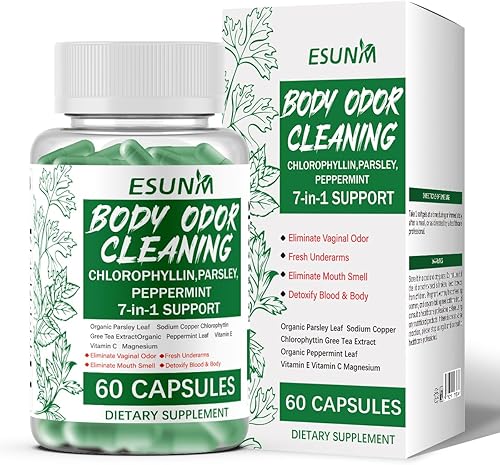 Suplemento desodorizante corporal, cápsulas de clorofila de 650 mg, desodorante interno de ultra alta absorción para hombres y mujeres, apoyo a la