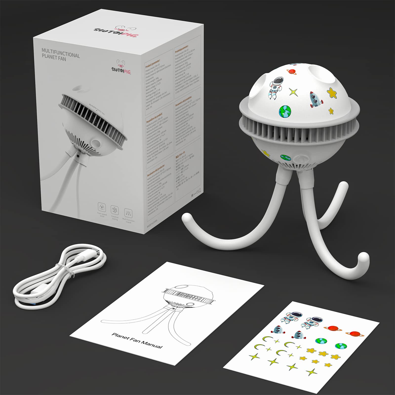 Portable Ventilateur USB, Silencieux Ventilateur Poussette Bébé avec Trépied Flexible, 4 Vitesse Réglable, Alimenté par Batterie Ventilateur pour Poussette, Siège d'Auto, Tente