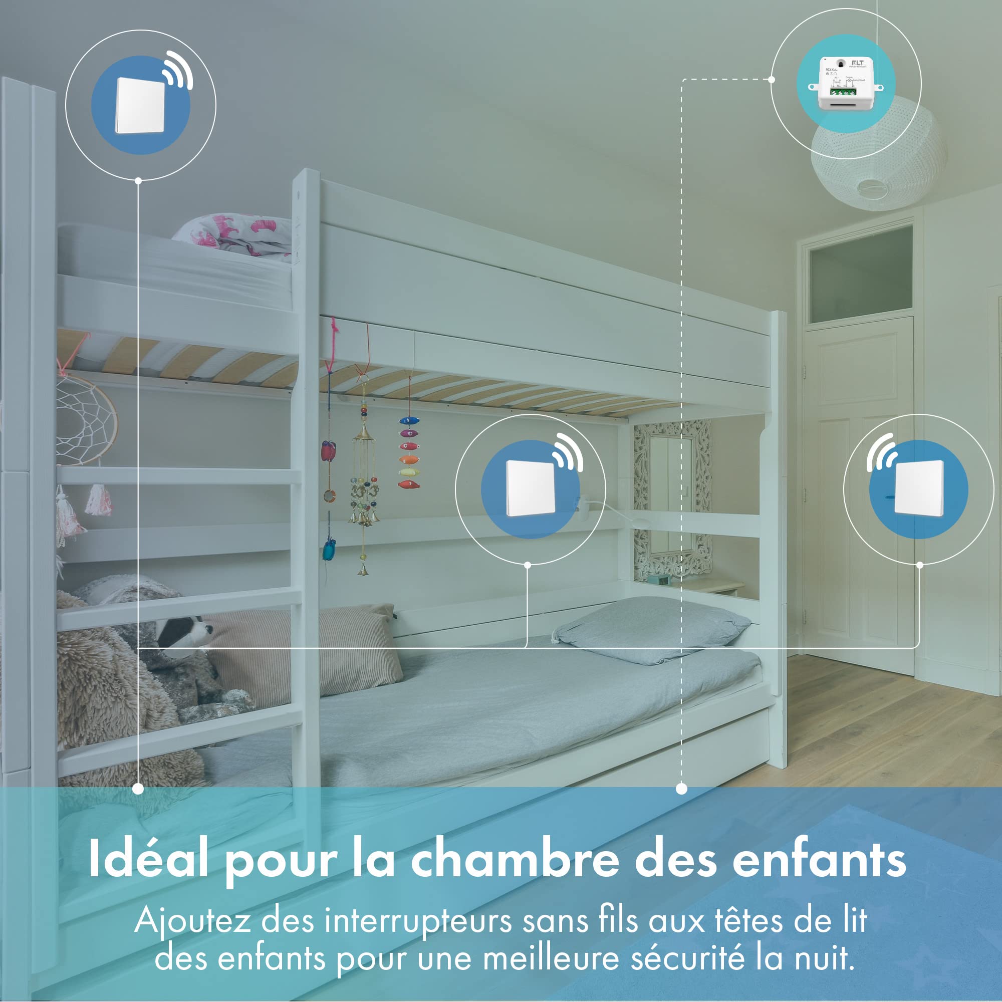 Interrupteur sans fil et sans pile Auto alimenté - Écologique - Qualité Pro - Va et vient RF 5 télécommande + 1 relais radio encastrable - Longue Distance - Intérieur Extérieur IP64