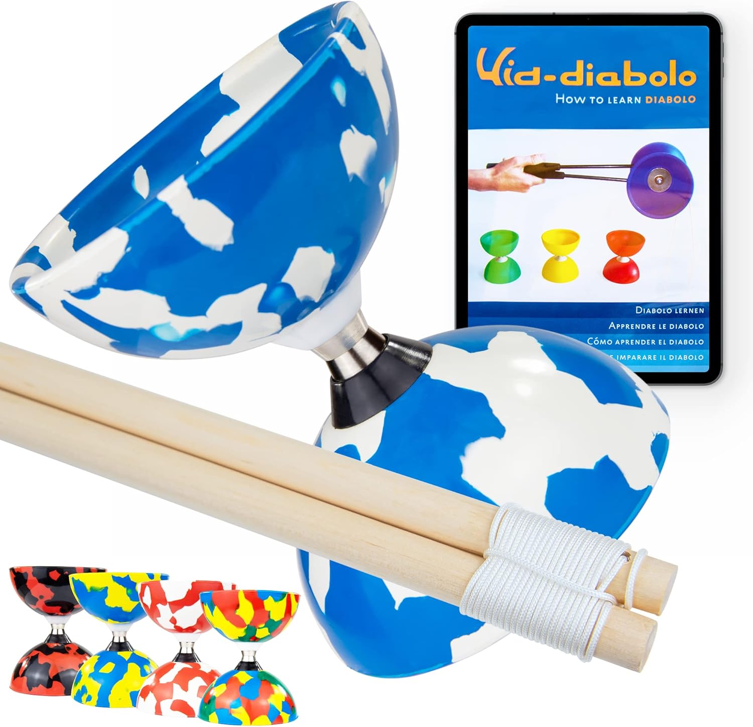 Juggle Dream Jester Diabolo Set Black/Red + Metal Diabolo Sticks Diablo String Travel Bag