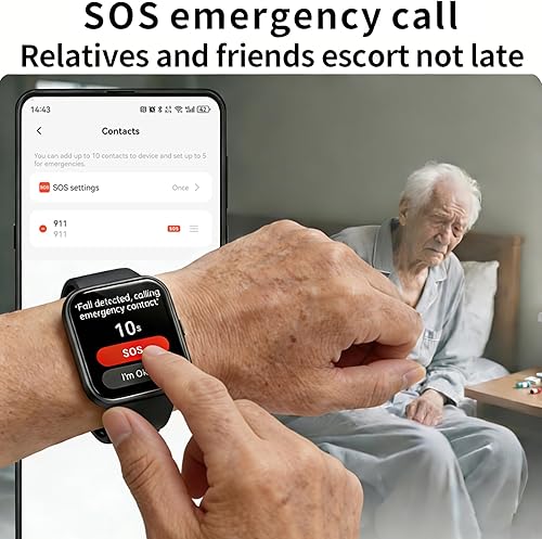 Miniatura 5 de Yihou Reloj inteligente de detección de caídas para adultos mayores, reloj de alerta de caídas con SOS, monitor de frecuencia cardíaca, monitor de