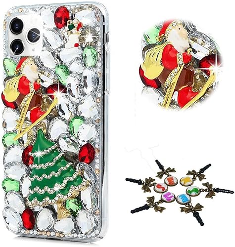 STENES Funda brillante compatible con iPhone 14 Pro elegante hecha a mano en 3D serie brillante diseño de árbol de Navidad con diamantes de
