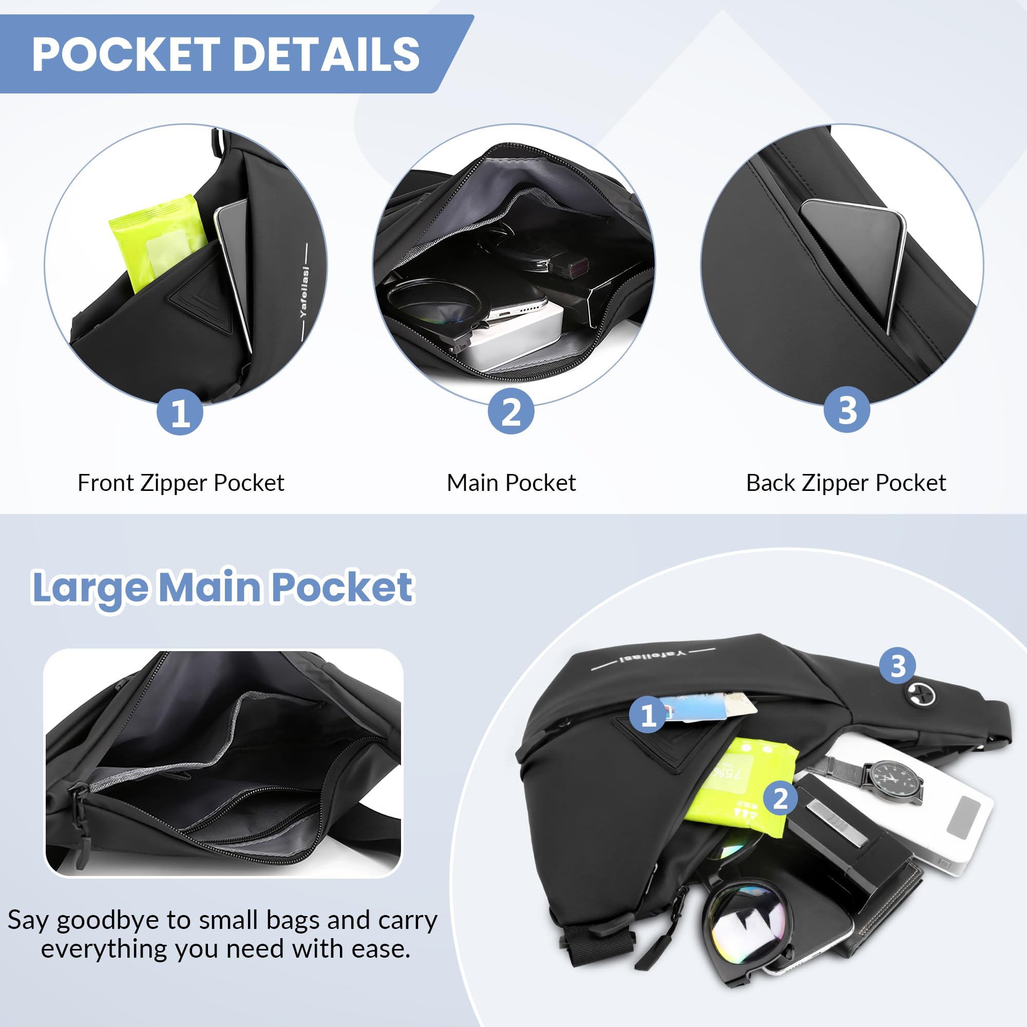 VARLIVOO Fashion męska Sling Bag Męska torba na klatkę piersiową Plecak Torby na ramię Torba na ramię Szkoła Podróże Piesze wycieczki Camping Kolarstwo Outdoor Sports Siłownia Wodoodporny poliester Plecak na ramię Czarny B