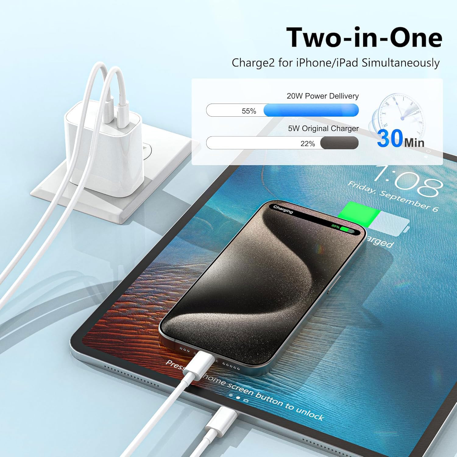 Cargador para iPhone 17, 16, 15, paquete de 3 puertos USB C, bloque de carga rápida