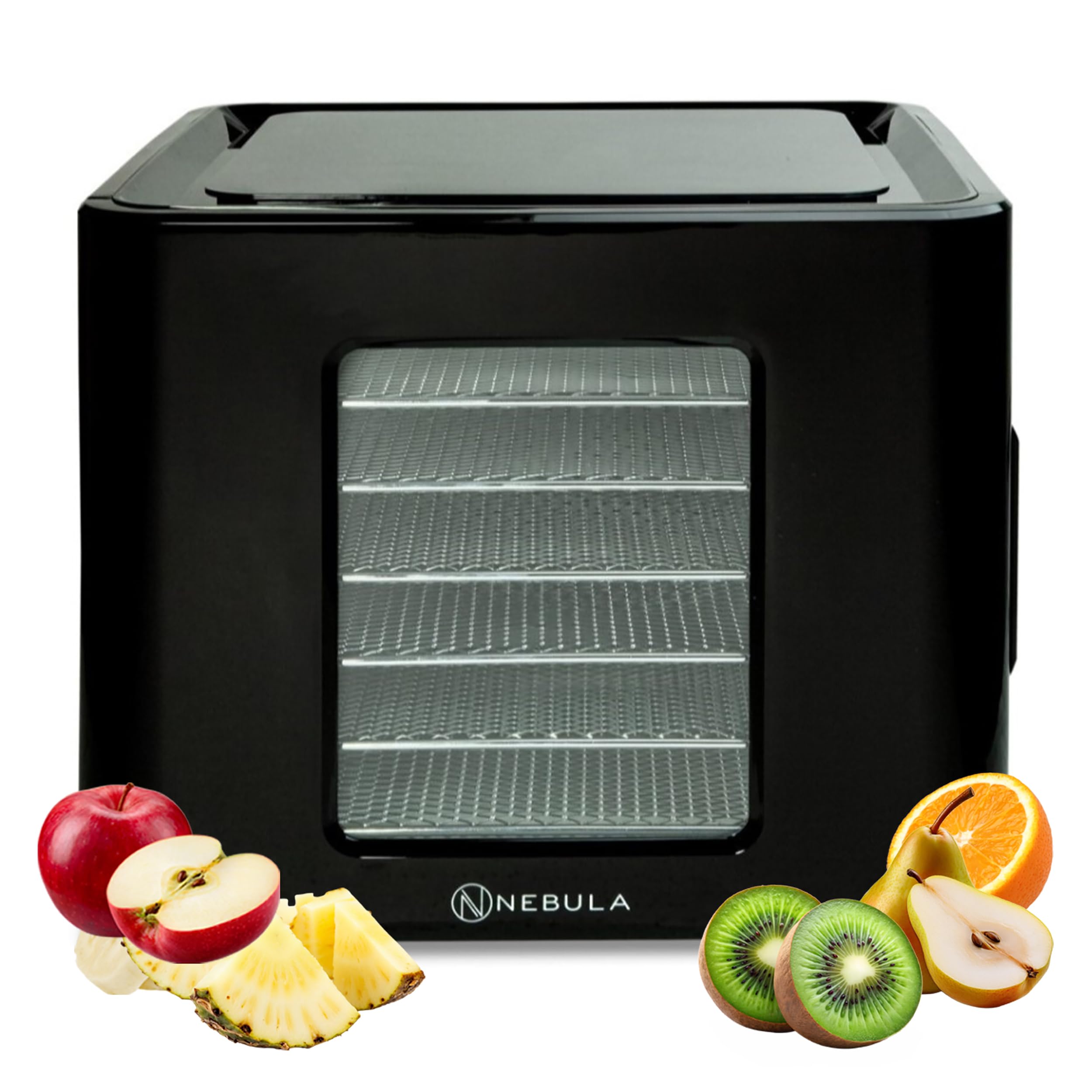 Nebula Lebensmitteltrockner 400W Mit 6 Edelstahl-Ebenen | Schwarz | Digitaler Lebensmitteltrockner Für Obst, Gemüse, Fleisch Und Kräuter – Led-Timer Und Einstellbare Temperatur