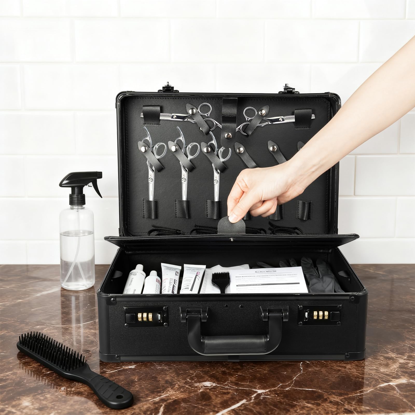Maletín de peluquería profesional, maletín de peluquería portátil, almacenamiento de herramientas de peluquería con compartimentos, estructura de aluminio resistente, para salón de peluquería de viaje