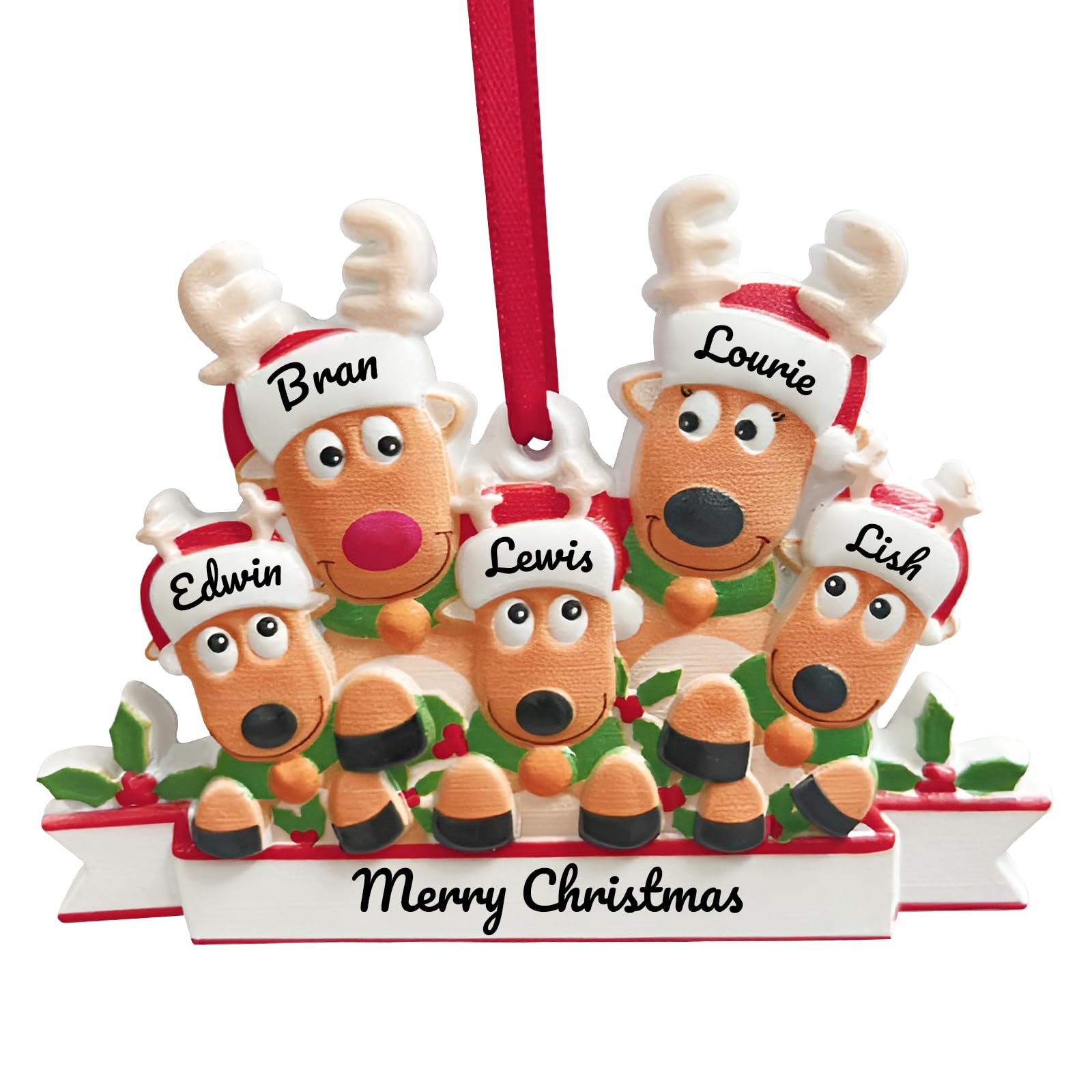 Personalized Christmas Tree Resin Home Decor Pendant, Custom with 2-8 Family Members' Names, Elk Christmas Ornaments