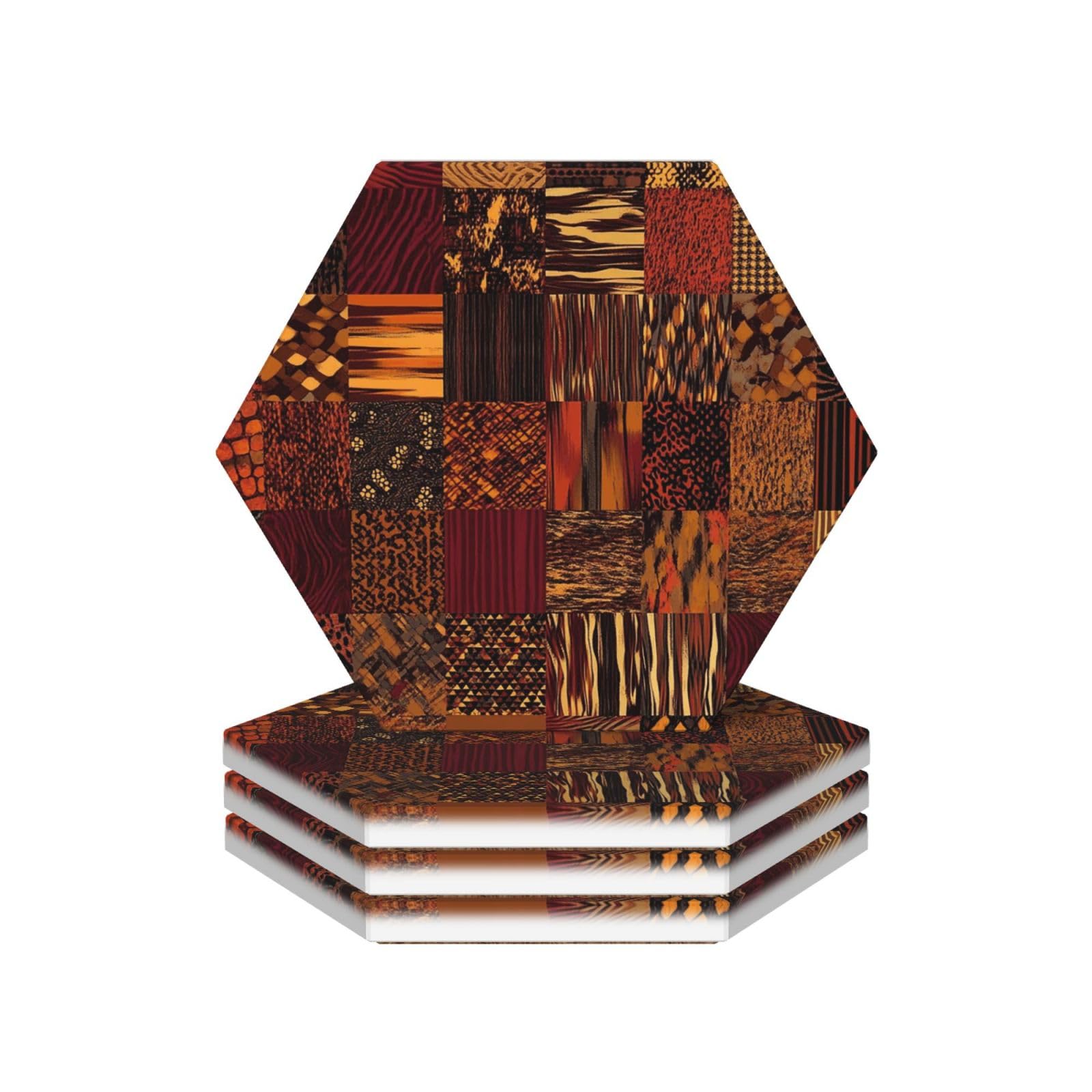 Drink Coasters Set of 4 Coffee Ceramic Coaster African Style Patchwork Coasters for Drinks Coffee Cup Mat Heat Resistant Tabletop Protection Coaster Desk Accessorie Home Decorative