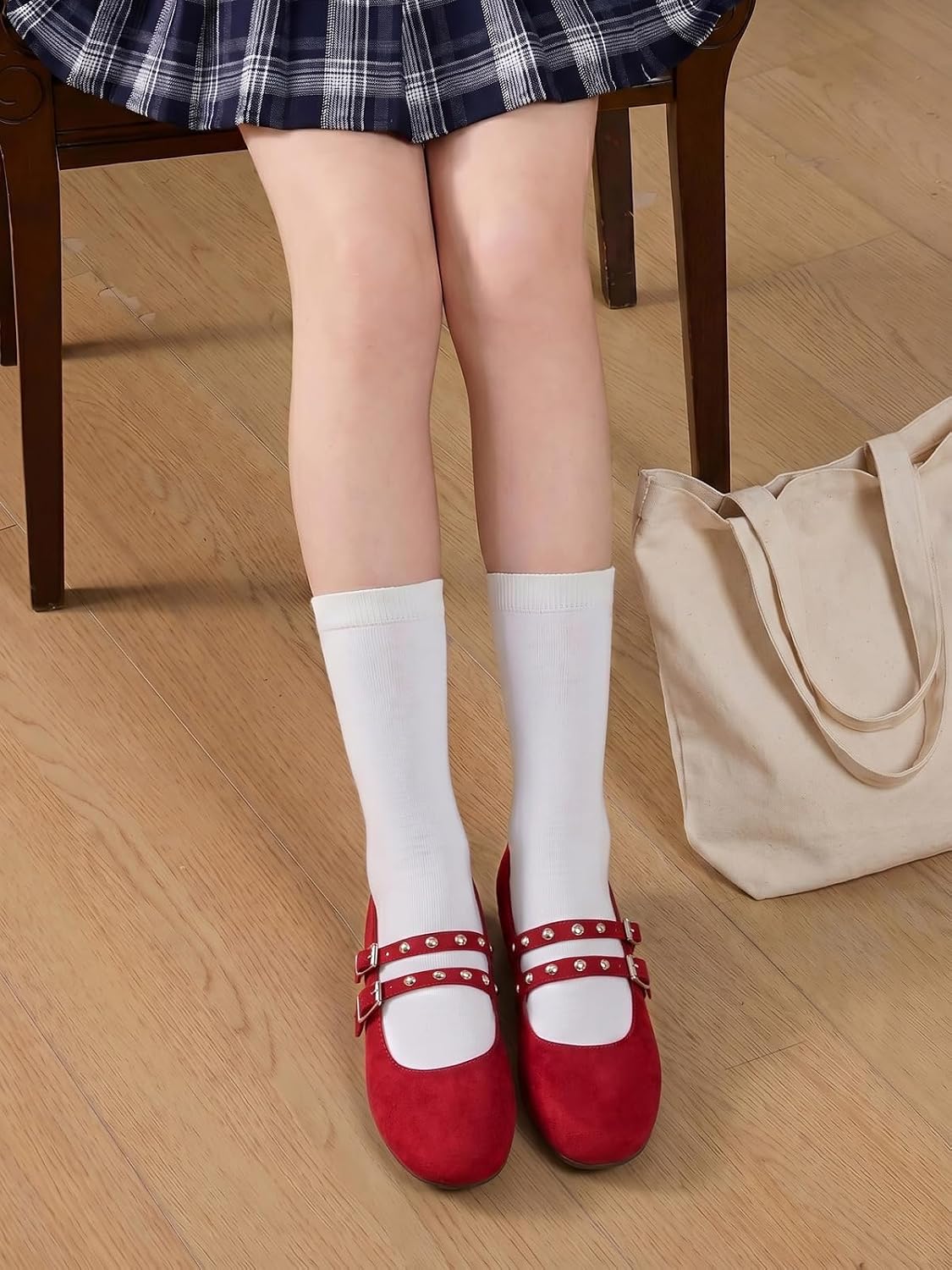 Haloumoning Girls Mary Jane Dress Shoes Double Strap Closed Toe Ballet Flats Slip on Wedding Party Shoes for Little/Big Kids