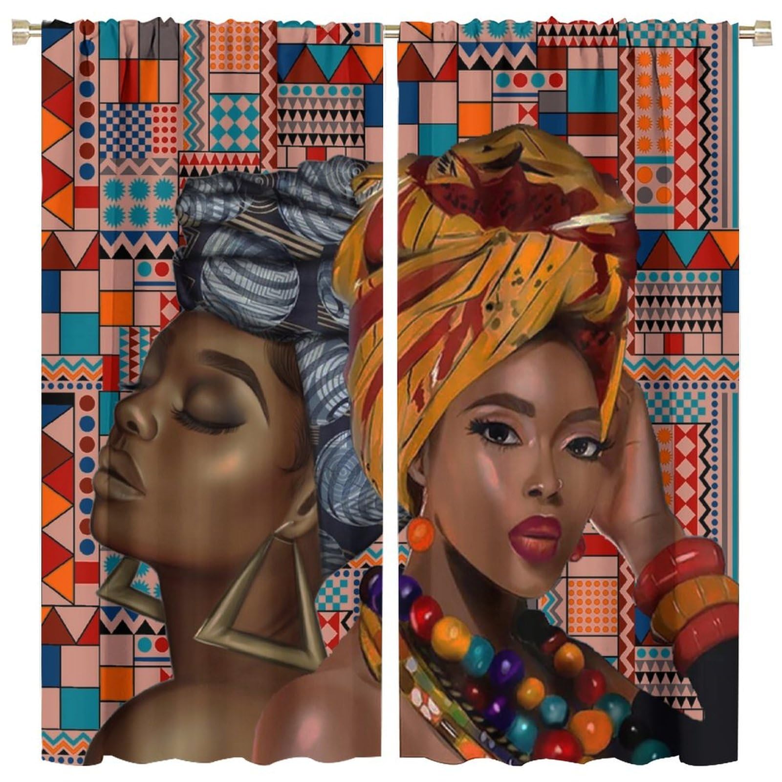 BenYaSong Black Girl Blackout Window Curtain African Woman Boho Theme for Home Kitchen Restaurant Decoration Window Curtain 2 Panels 84x84in