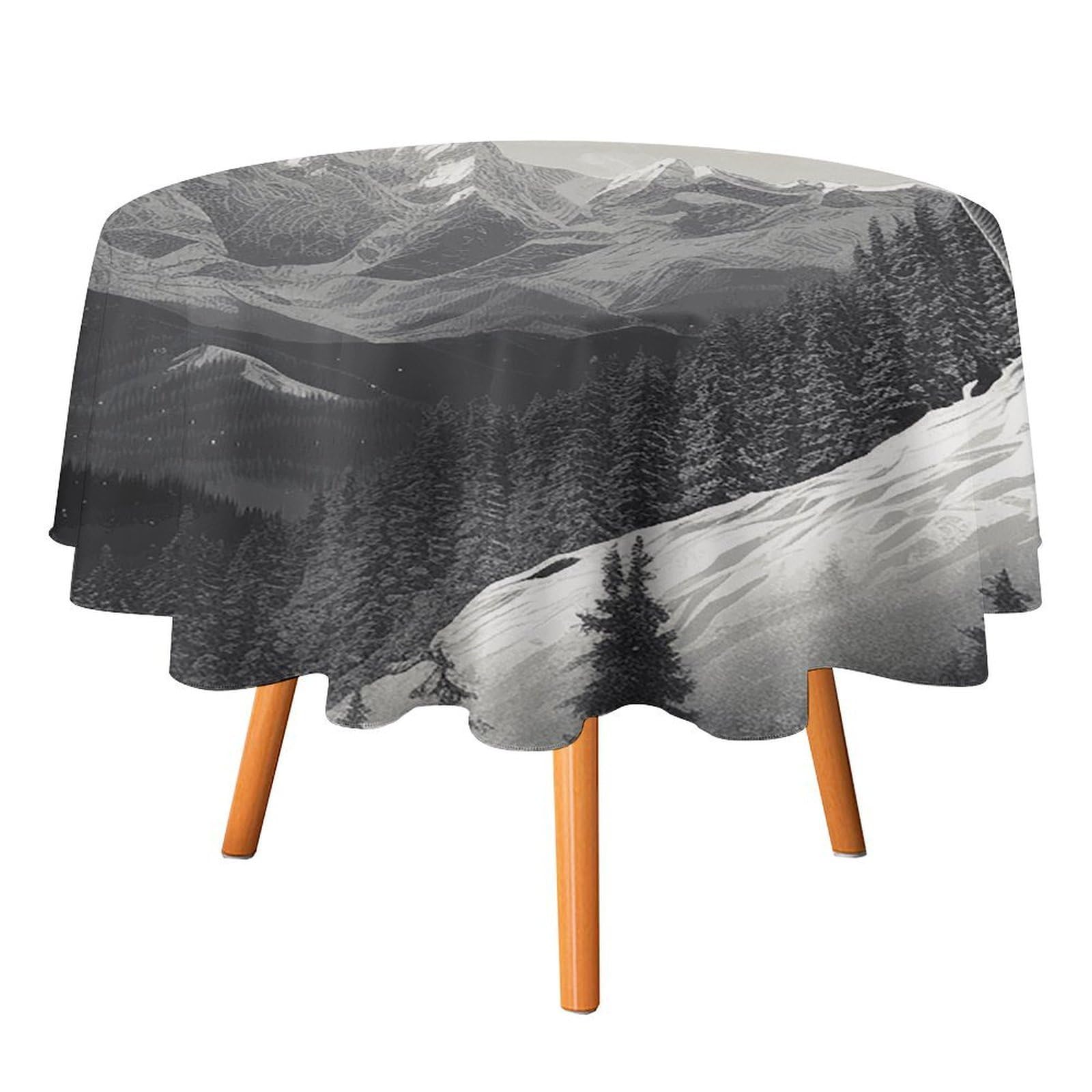 SMAZDFXX Snow Mountain Lone Wolf Tablecloth for Restaurant, Round Polyester Table Cover 50x50in for Party