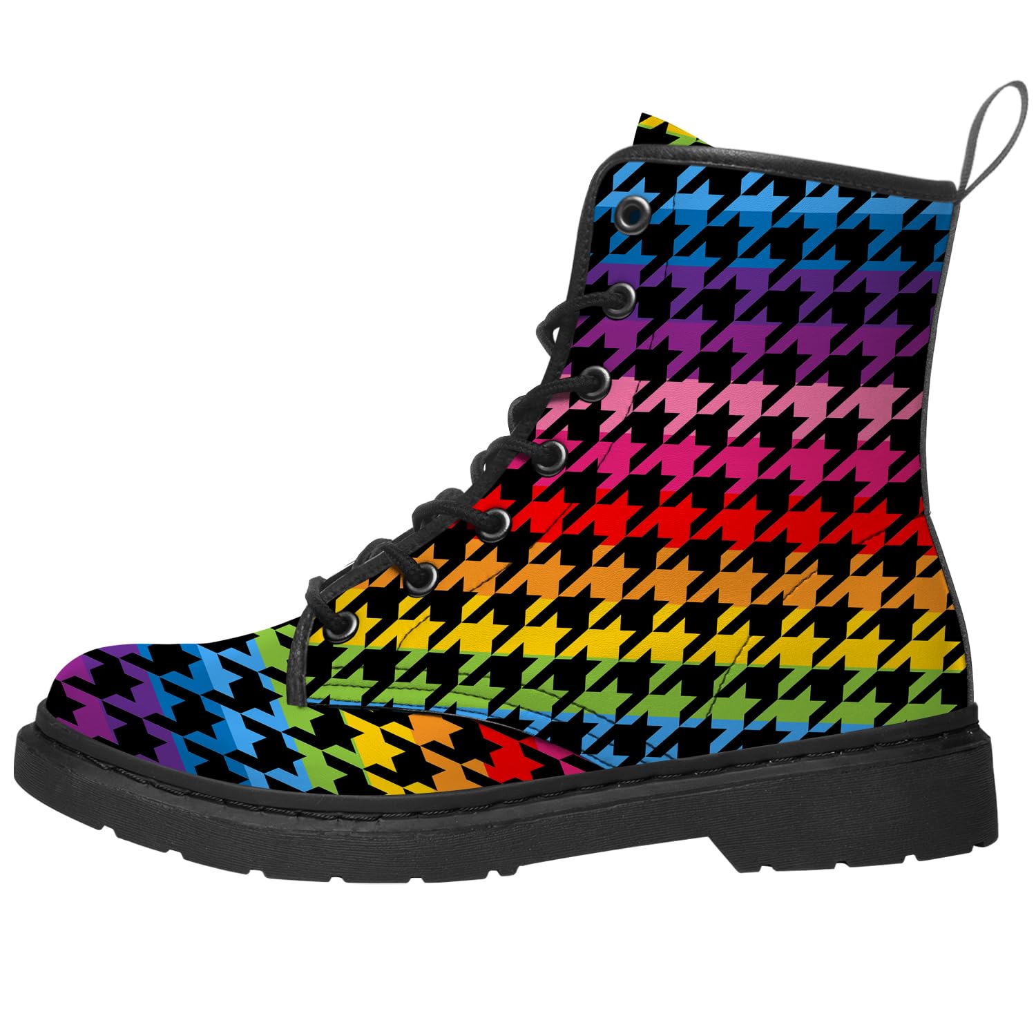 Klomax Houndstooth Boots for Women Men Combat Boots Lace-up Ankle Booties