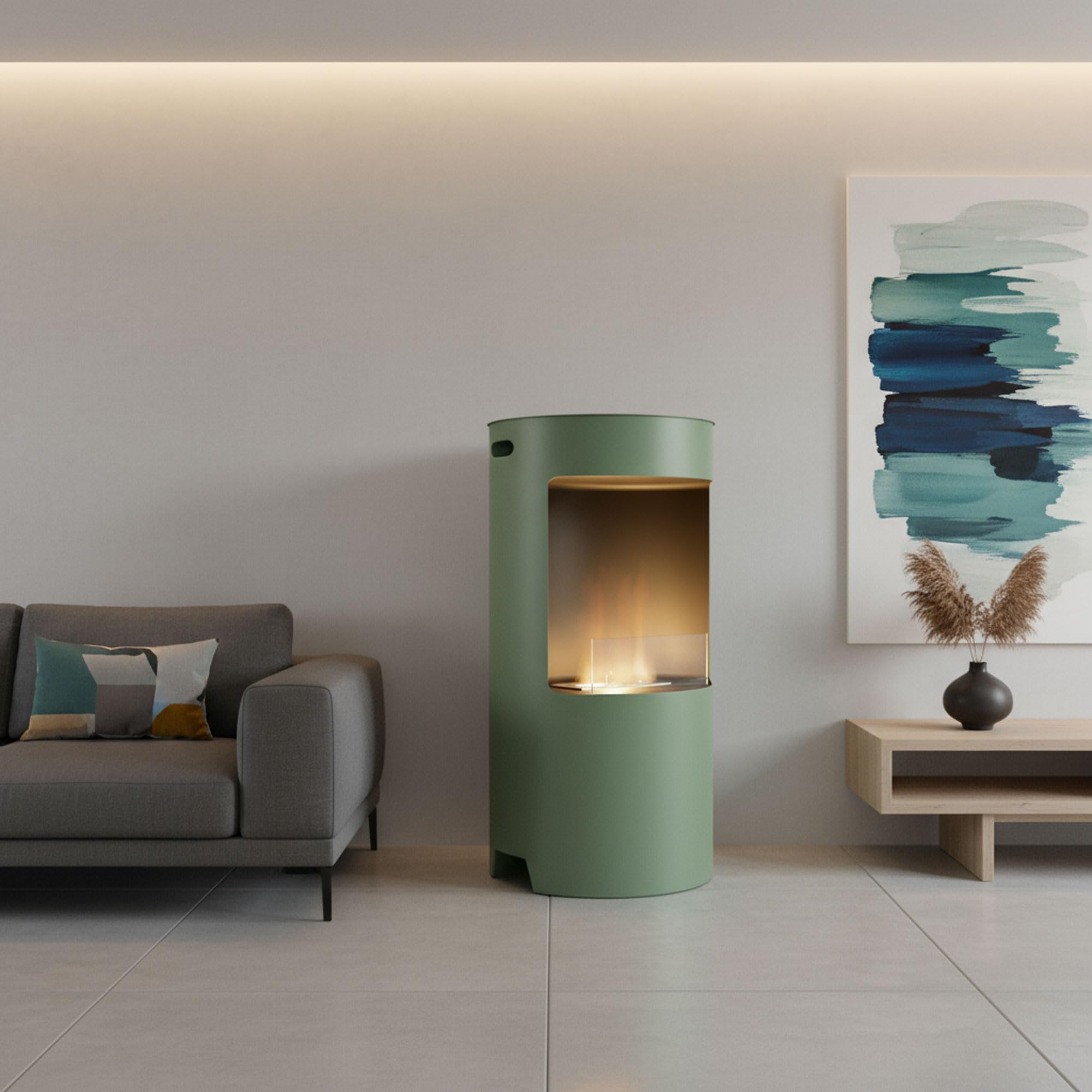 Frankystar Giulio Cesare - Cheminée de sol Ø40 x 80 cm de design d'intérieur pour meubles en acier inoxydable sauge