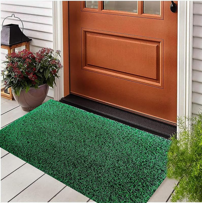 Image of PVC Cushion Foot mat Thick Mesh Main Entrance Doormat with Anti-Slip Rubber Backing for Home Bedroom Bathroom Offices Restaurants Hospitals Shops (2 x 8feet, Green Black)