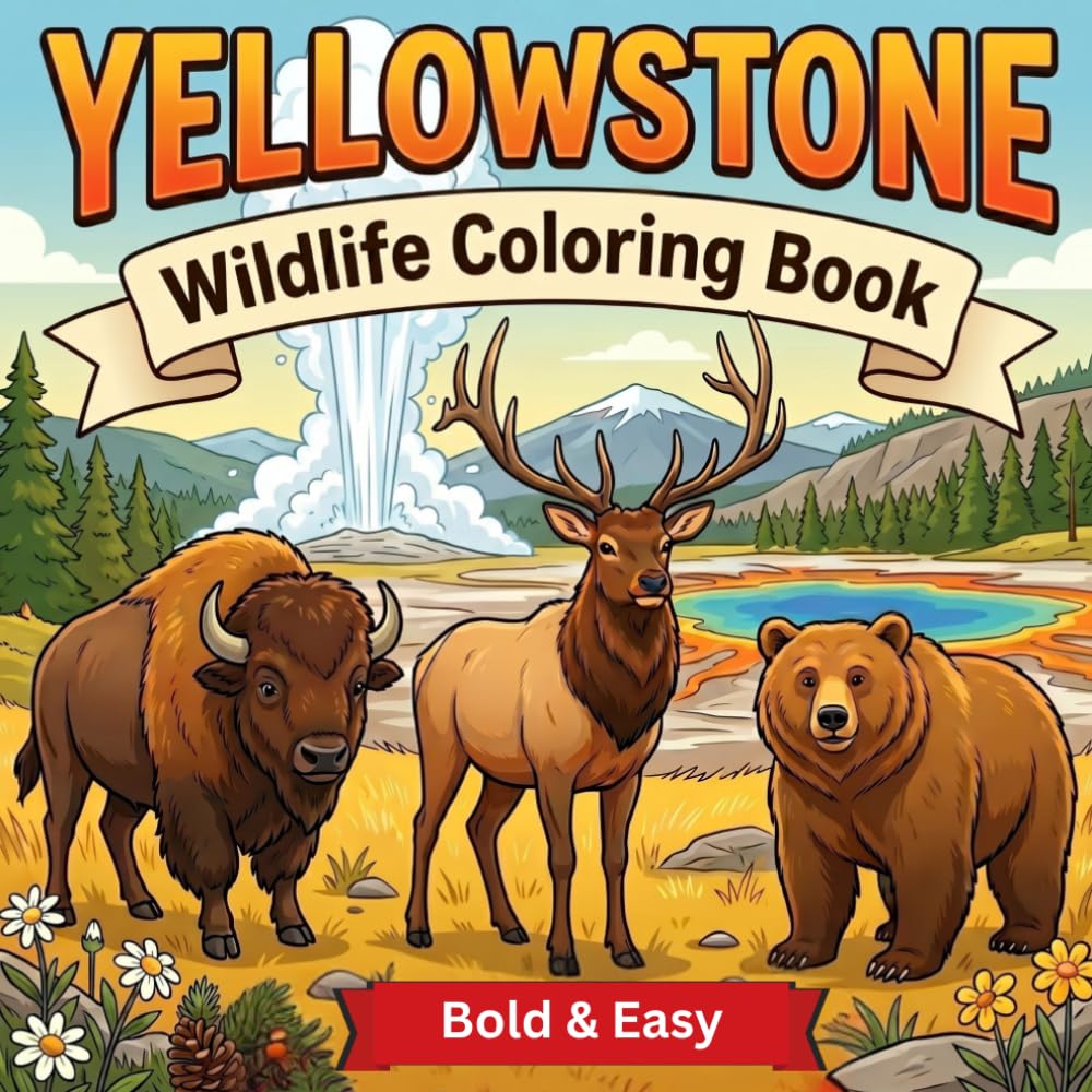 Yellowstone National Park Wildlife Coloring Book: Bold & Easy Animal Coloring Pages Inspired by America's First National Park
