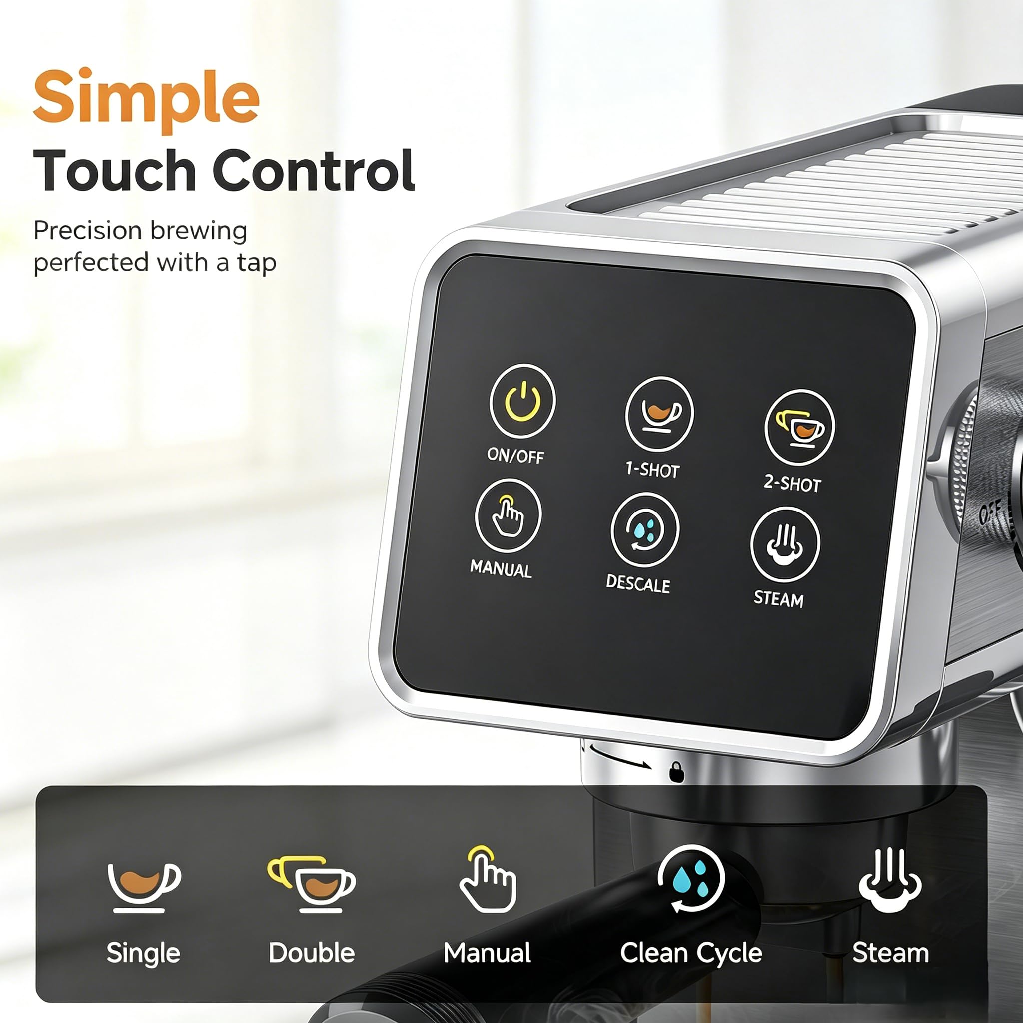 AMZCHEF 20 Bar Espresso Machine with LED Touch Screen — view 5