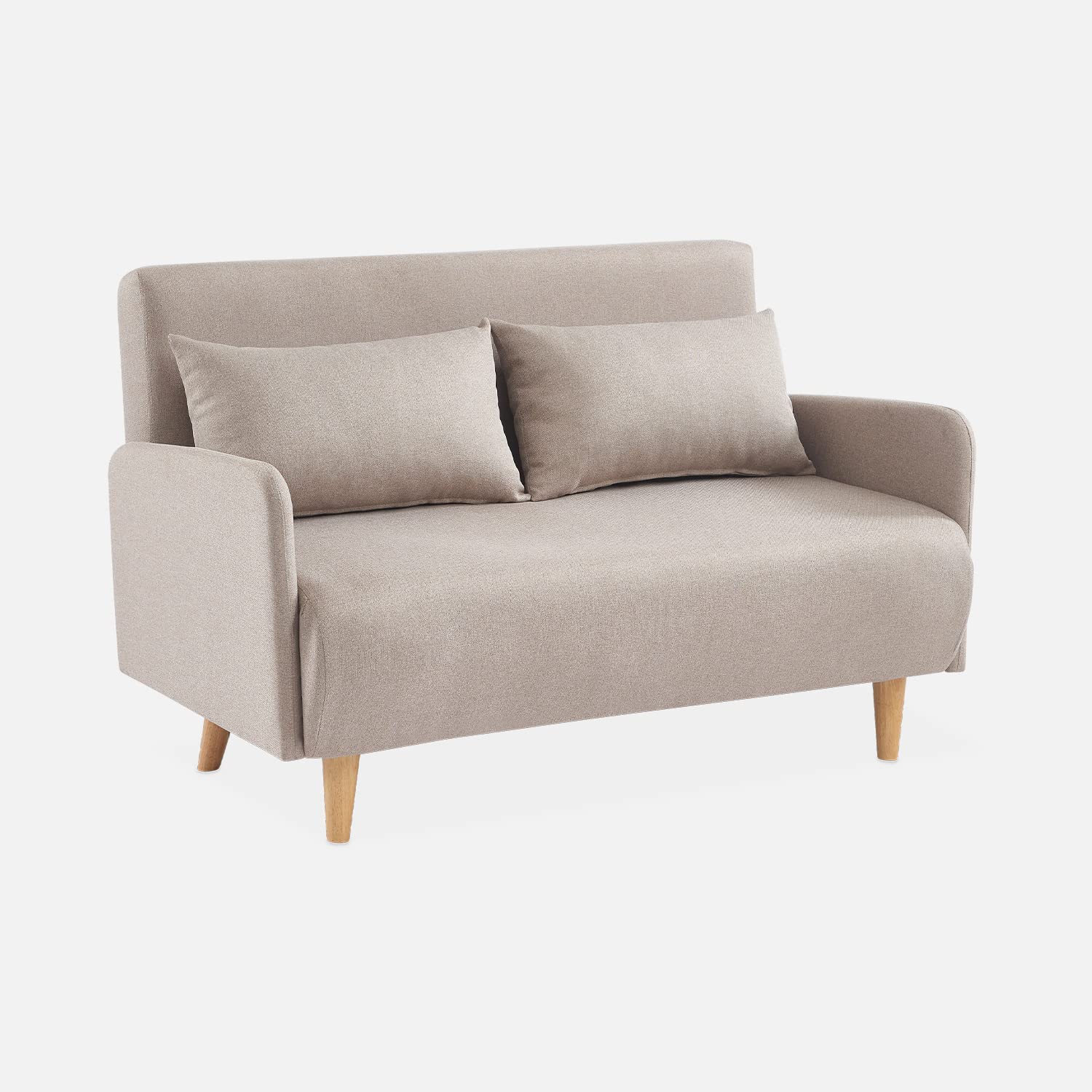 sweeek-​Sofá Cama con Patas de Madera de 2 plazas Beige - 131x75x81 cm
