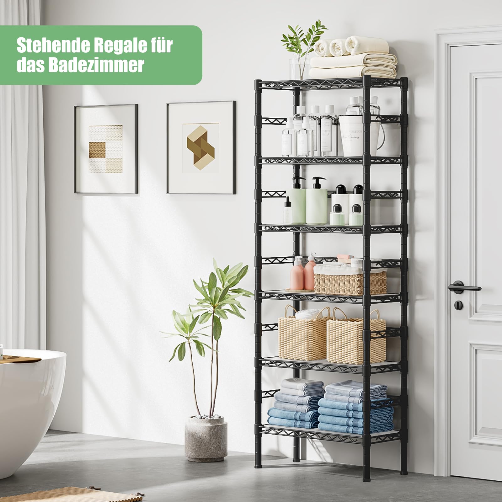 KZOBYD 6-stöckiges Metallregal, Lagerregal mit Höhenverstellbar Regalböden, Robustes Standregal Küchenregal, Regale für Küche, Bad & Büro, Schwarz