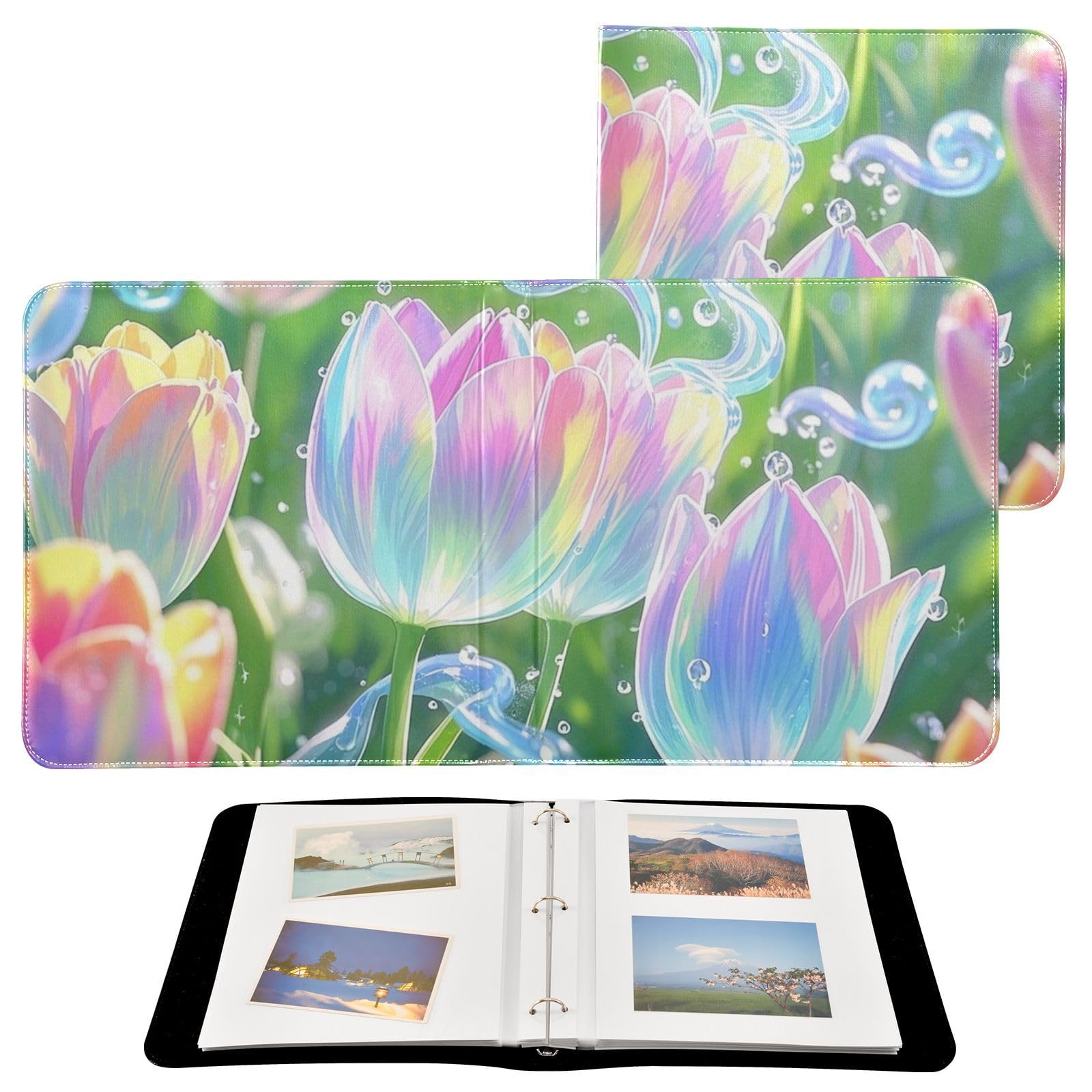 Photo Album 4x6, 5x7,6x8,Artificial Leather Photo Albums with 20 Detachable Sheets Tulips Pattern for Family Wedding,Multi 16