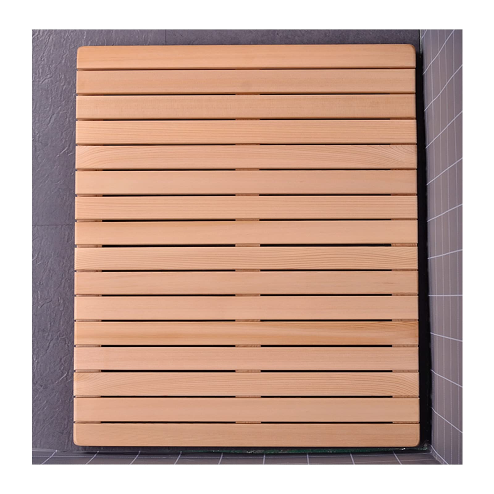 Pedana Doccia in Legno, Tappetini da Bagno in Legno Antiscivolo con Design A Doghe per Vasca da Bagno Interna/Esterna, Doccia, Sauna, Piscina O Vasca Idromassaggio,75x90cm/30x36in
