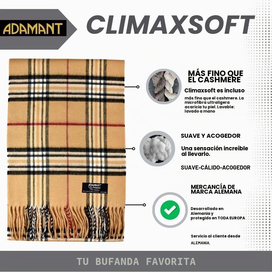 ADAMANT Bufanda para hombre/unisex – 100% Climaxsoft (suave como la cachemira) – Longitud/ancho estándar – Bufanda favorita