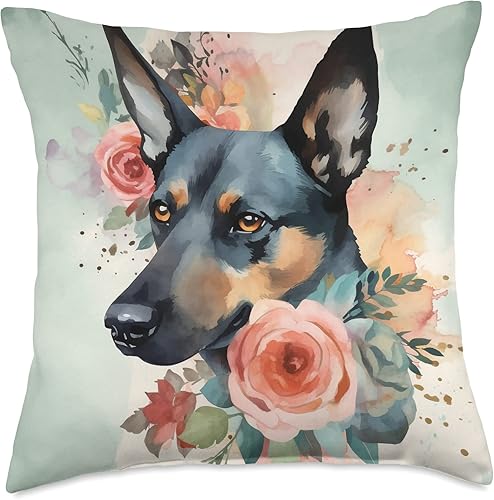 Miniatura 5 de Cojín de perro Kelpie de acuarela con rosas australianas, 16 x 16, multicolor