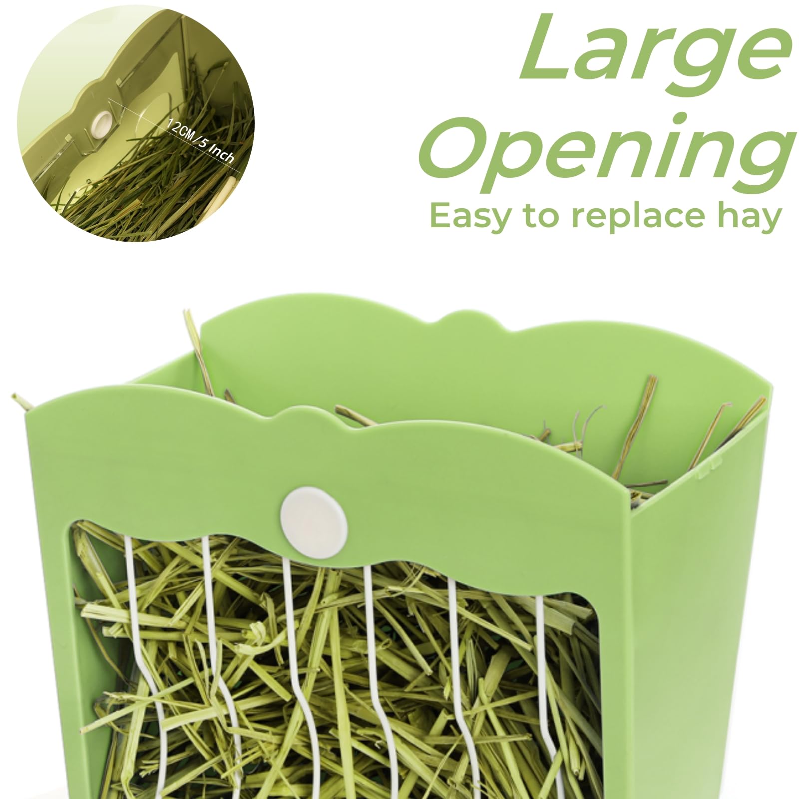 2 Packs Rabbit Hay Feeders, 120 OZ Bunny Grass Holder with Grate, Heavy -Duty Plastic Hanging Guinea Pig Feeding Rack with Adjustable Knob, Less Wasted Food Manager Dispenser for Small Animals - image 5