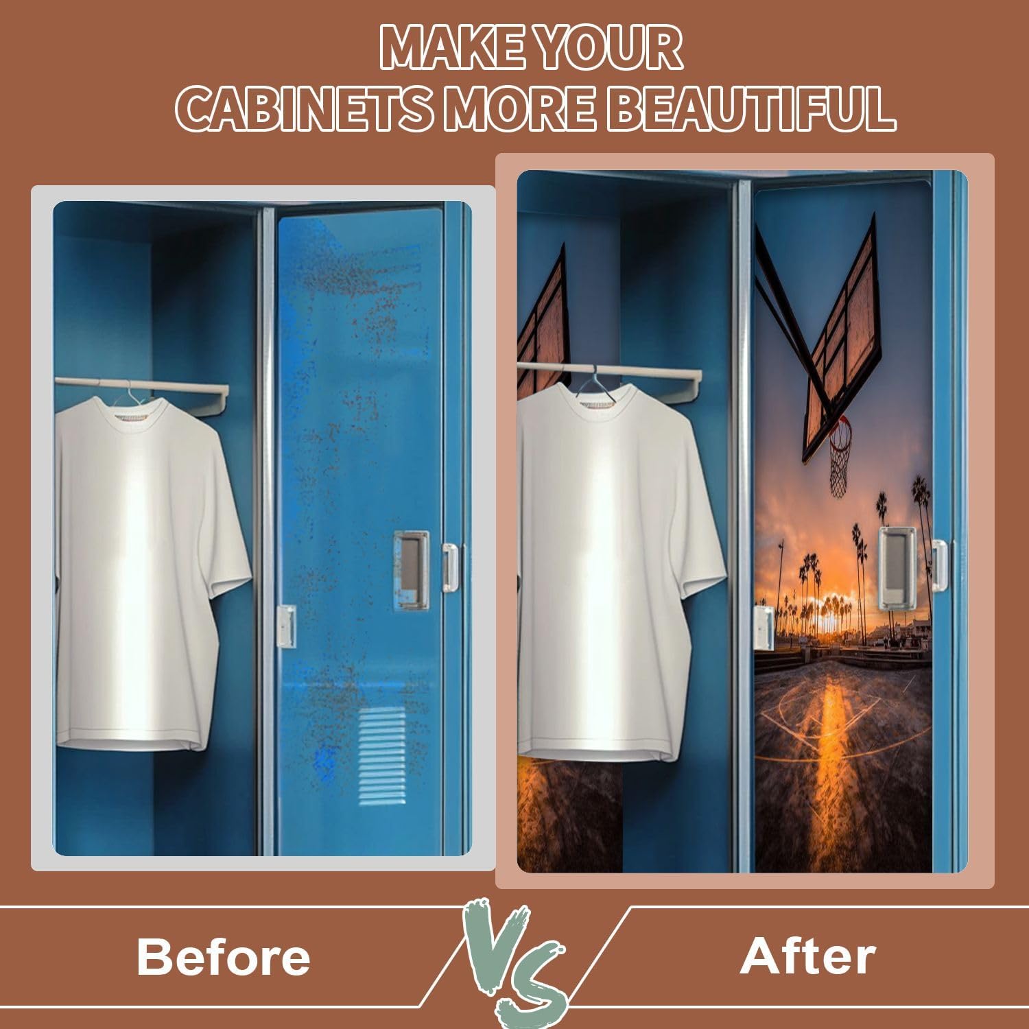 2 Pcs School Locker Magnetic Wallpaper Basketball court Venice beach Los Angeles California captured dusk 12" x 36" Wall Magnetic Sticker Removable Locker Accessories Decor for School University
