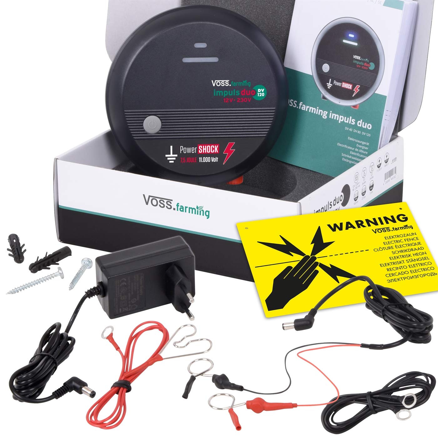 VOSS.farming Pastor eléctrico Impuls Duo DV120 12 V/230 V para cercas eléctricas, cercas de pastoreo