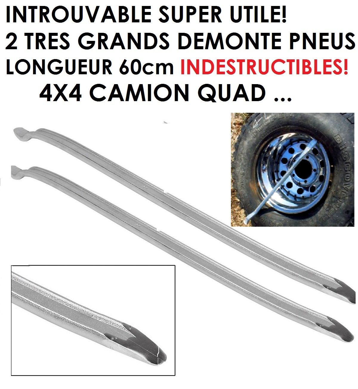 Lote de 2 palancas para desmontar neumáticos muy resistentes – 60 cm – Para 4x4, automóviles, motos, camiones, autocaravanas y barcos (LCM0817)