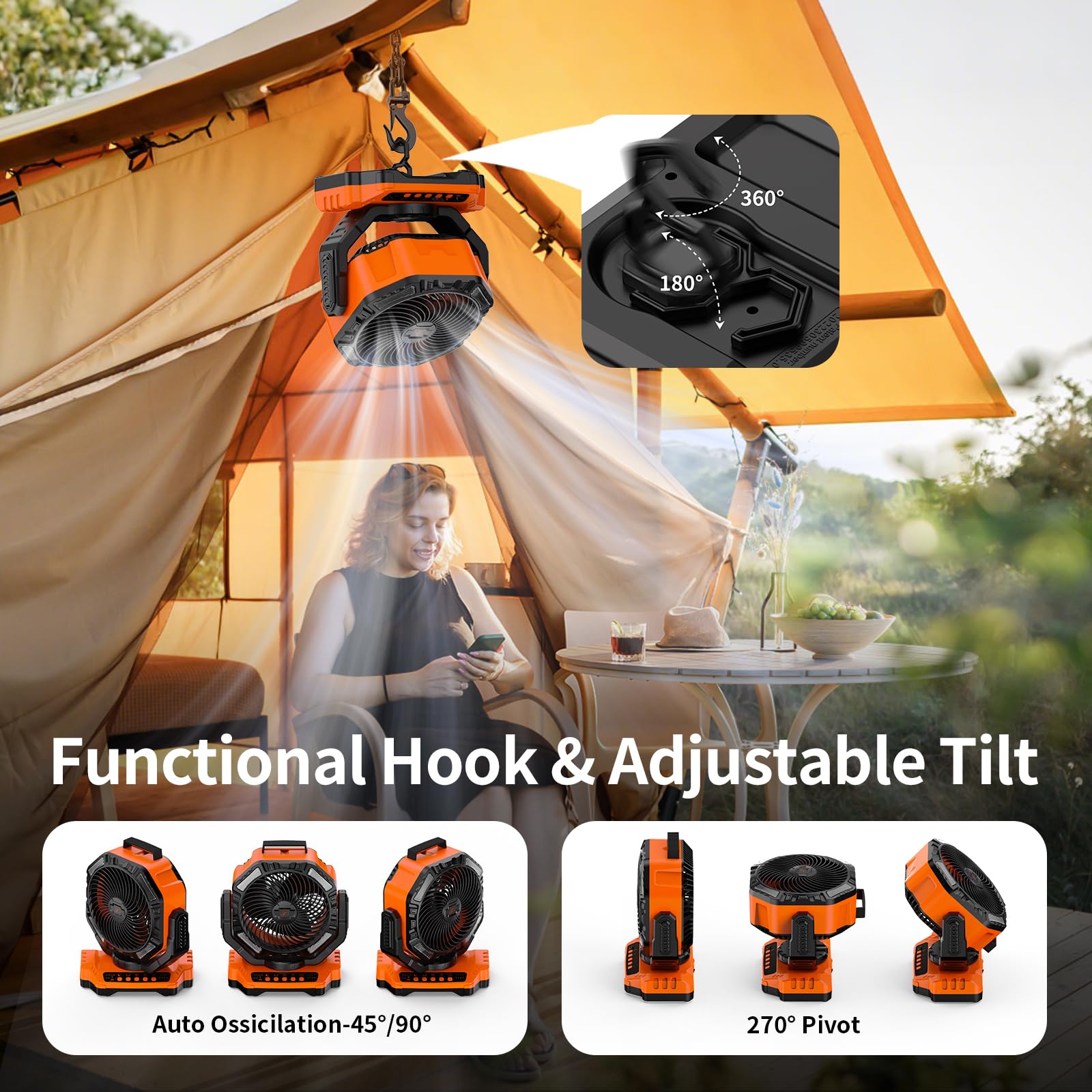 Socool Ventilatore Portatile Ricaricabile 40.000 MAh - Con Telecomando, Oscillazione, Luce LED E Power Bank - Per Campeggio, Casa, Esterni